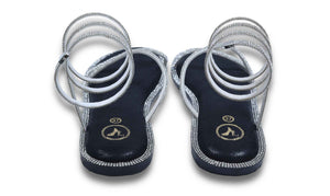 Silver Spring with Black Pillow Walk Base Open Toe Flats