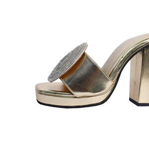 Women Open Toe Cube Globe Elevation Gold Block Heel