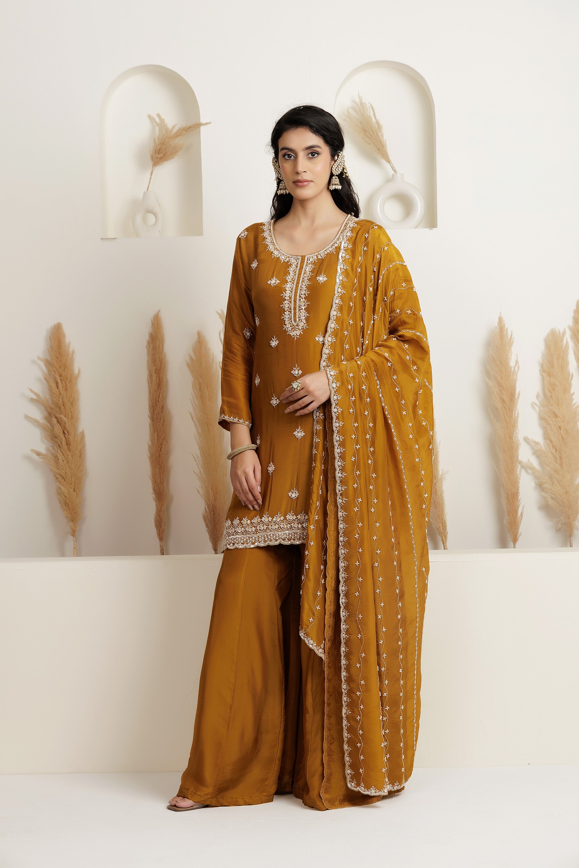 Mehendi Green Satin Silk Sharara Set