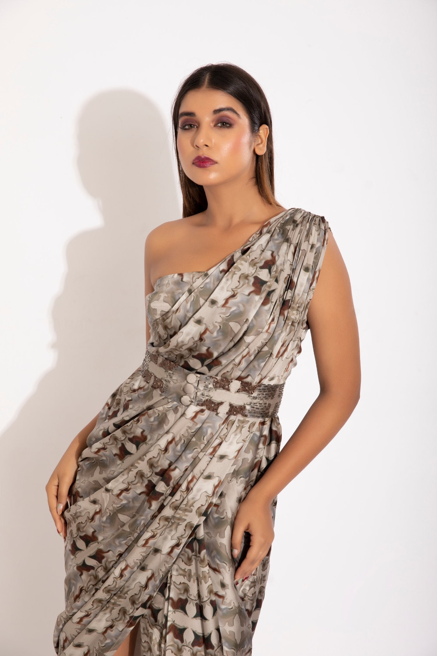 Pre- Stitched Slit Sari Gown