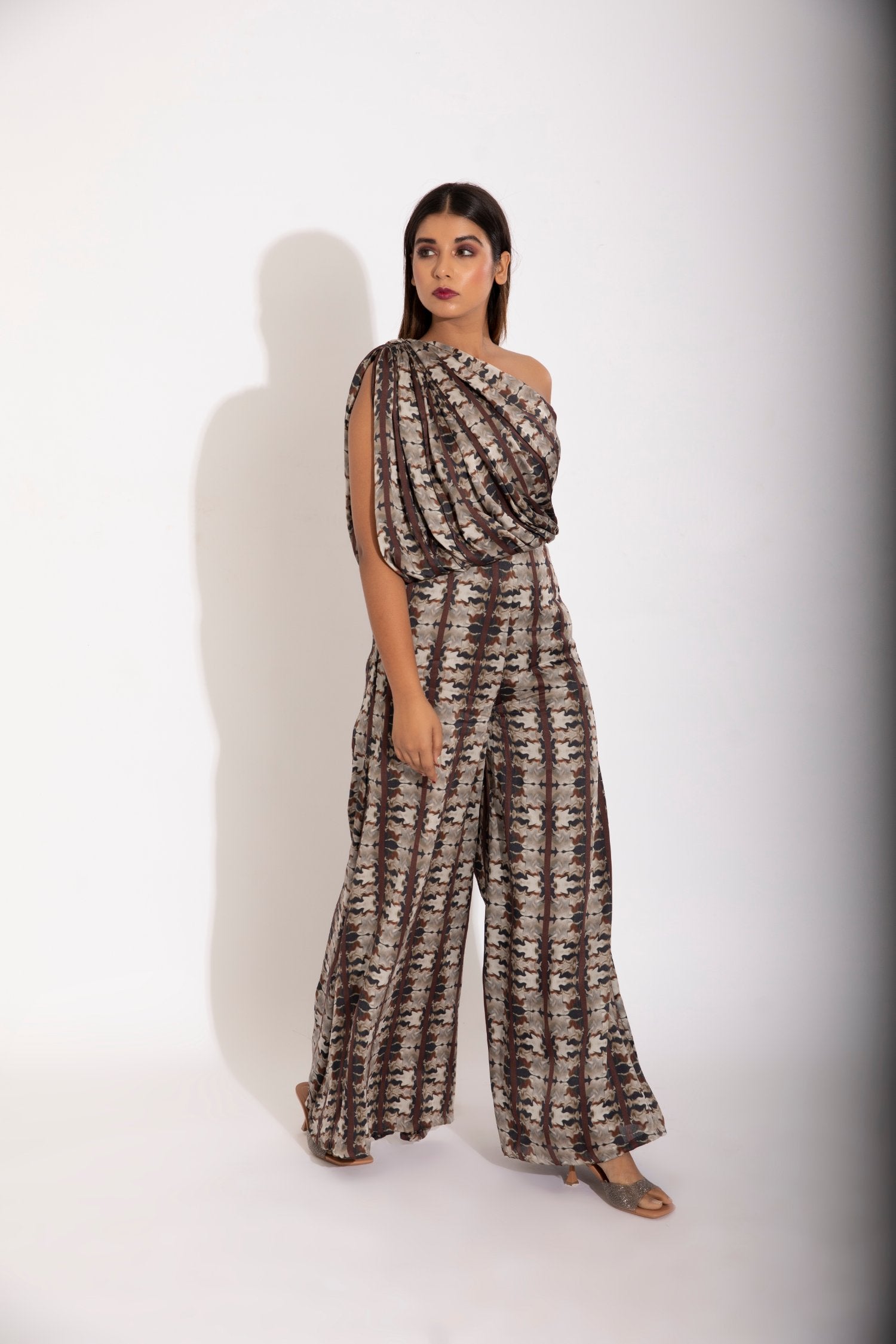 One Shoulder Drape Jumpsuit