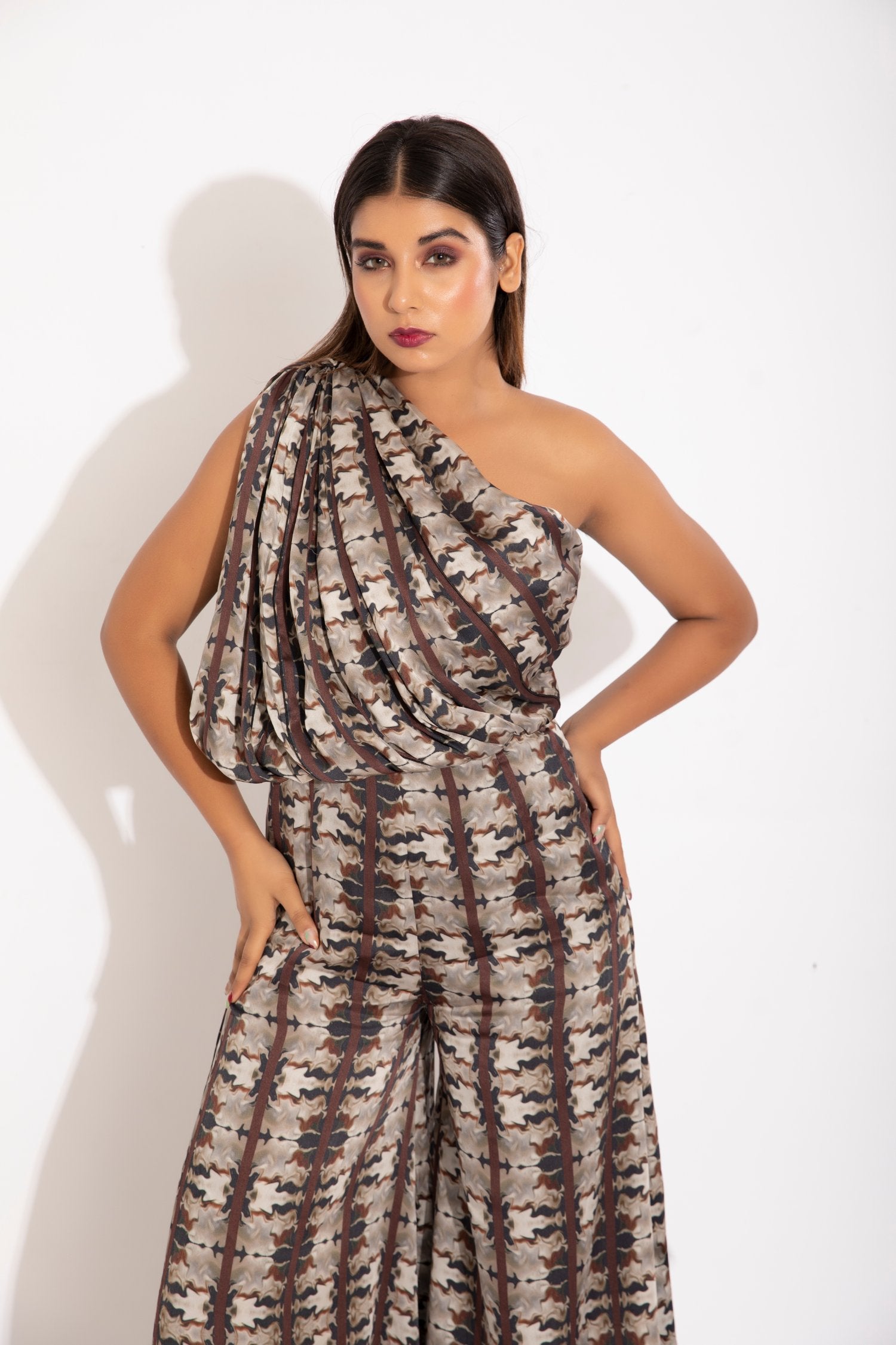 One Shoulder Drape Jumpsuit