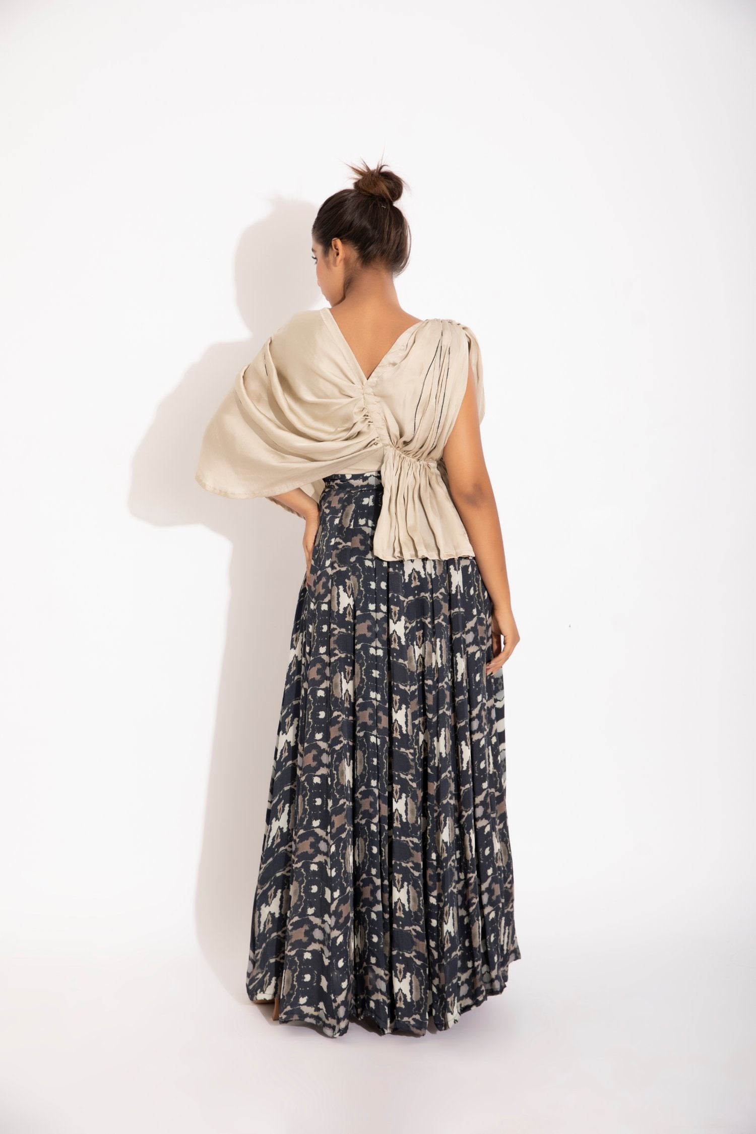 Printed Drape Blouse With A Kalidar Skirt