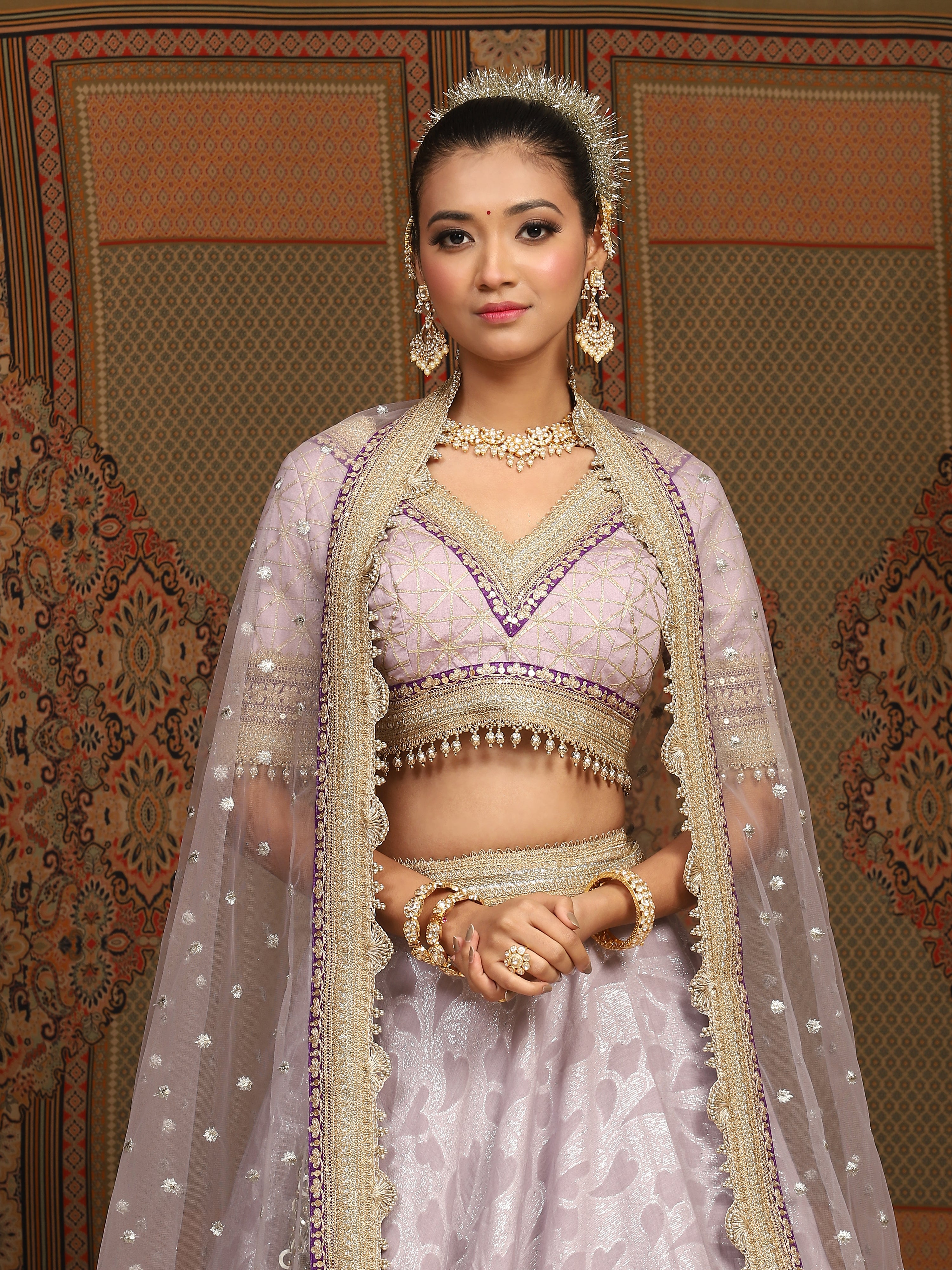 Lavender And Maroon Lehenga Set