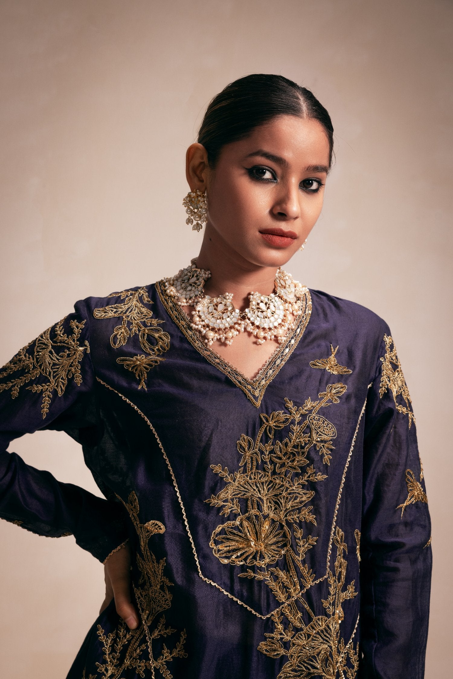 Blue Chanderi Structured Kurta Set