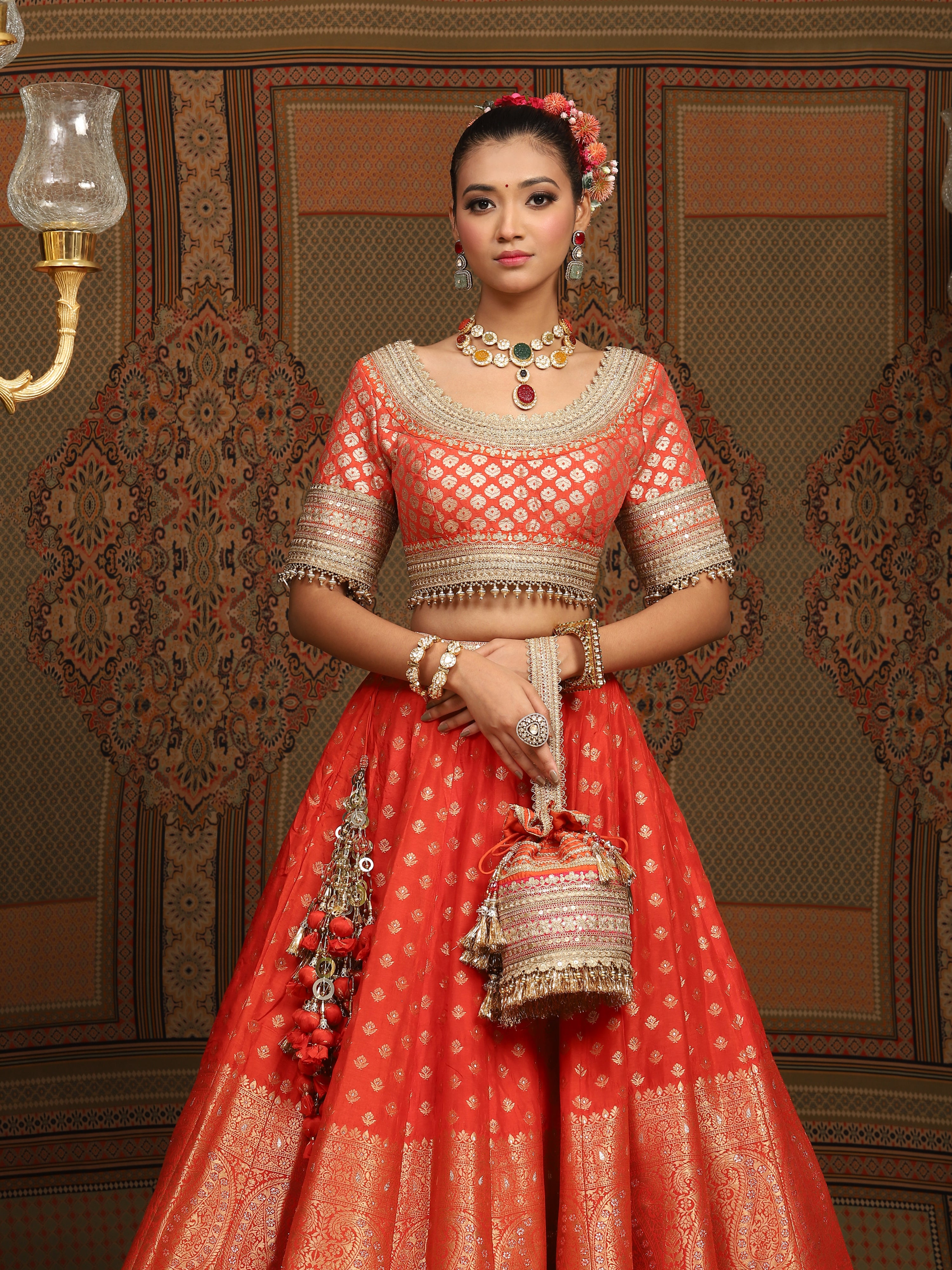 Orange Banarasi Lehenga Set