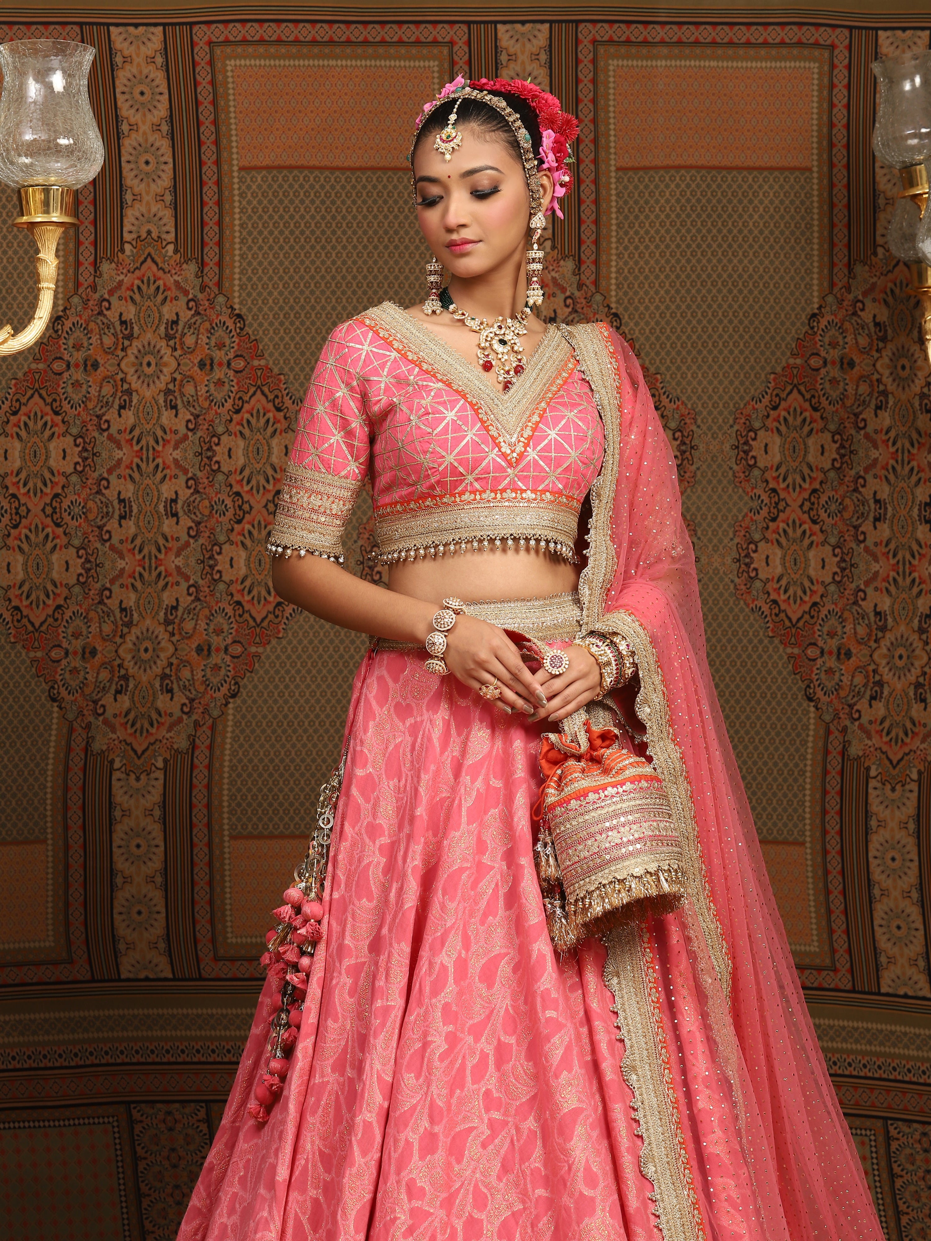 Rouge And Pink Orange Lehenga Set