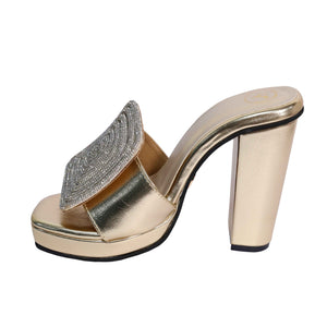 Women Open Toe Cube Globe Elevation Gold Block Heel