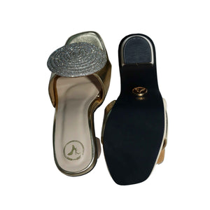 Women Open Toe Cube Globe Elevation Gold Block Heel