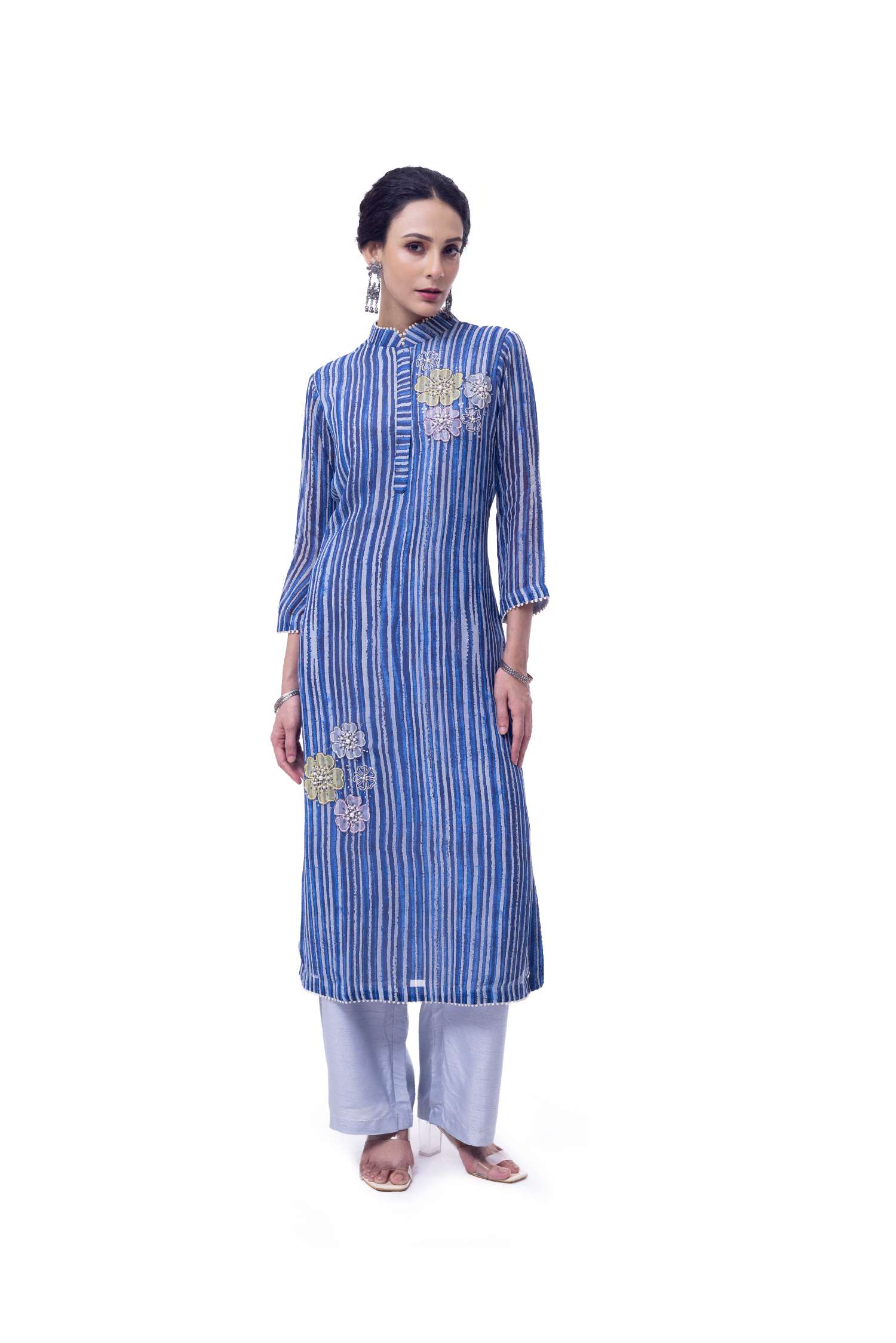 Floral patch striped suit set