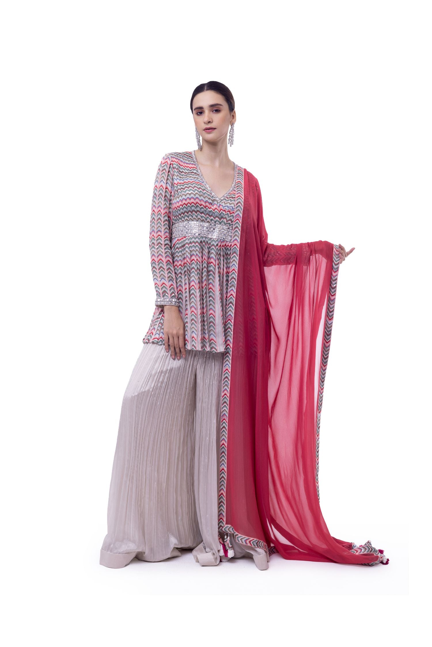 Chiffon Peplum Sharara suit set