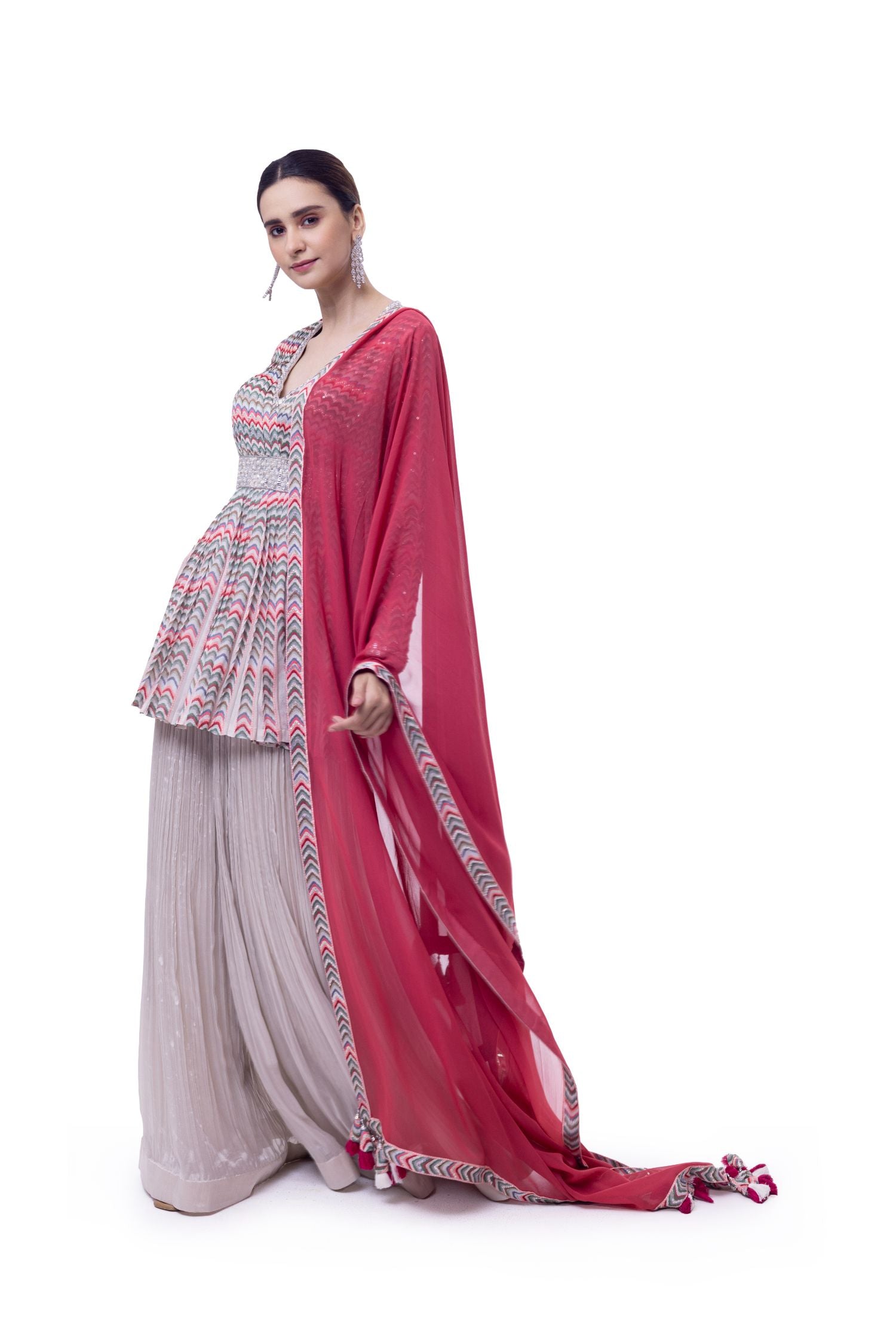 Chiffon Peplum Sharara suit set