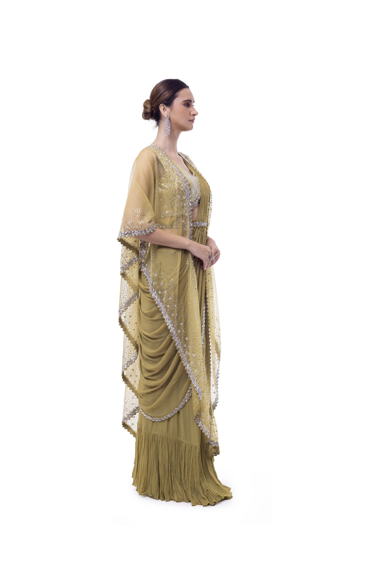Sage Drape Saree with Cape
