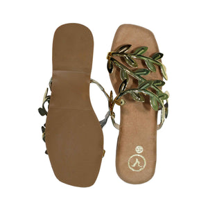 Gold Alia Bhatt Faux Leather Open Toe Gold Leafy Flat