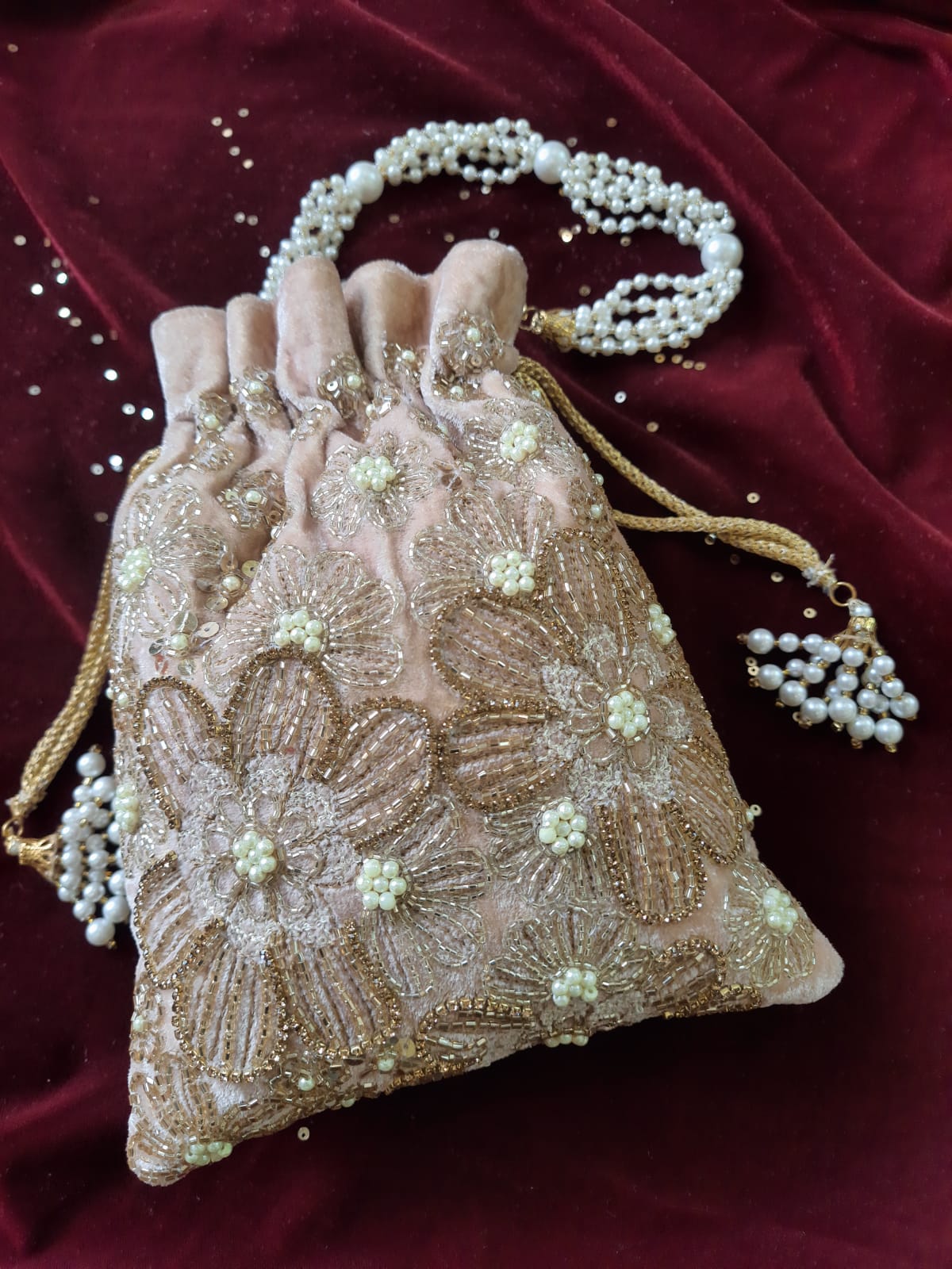 Golden Regal Velveteen Potli Bag