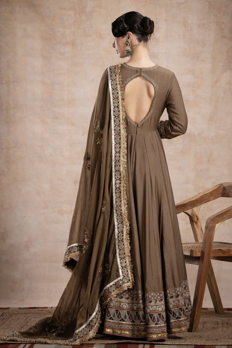 Aafiya Multicolored Anarkali Set - Vintage Gold