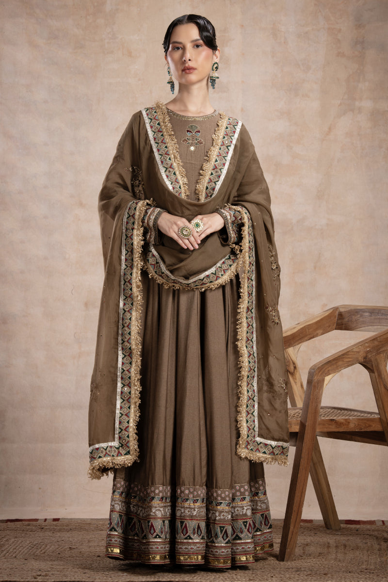 Aafiya Multicolored Anarkali Set - Vintage Gold
