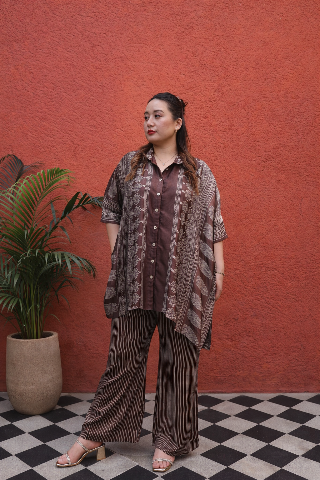MATI Organic Brown Antifit Shirt & Pant Set