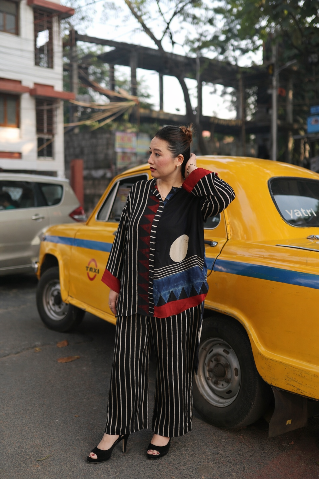 Geo Black Ajrakh Hi-Low Tunic Set