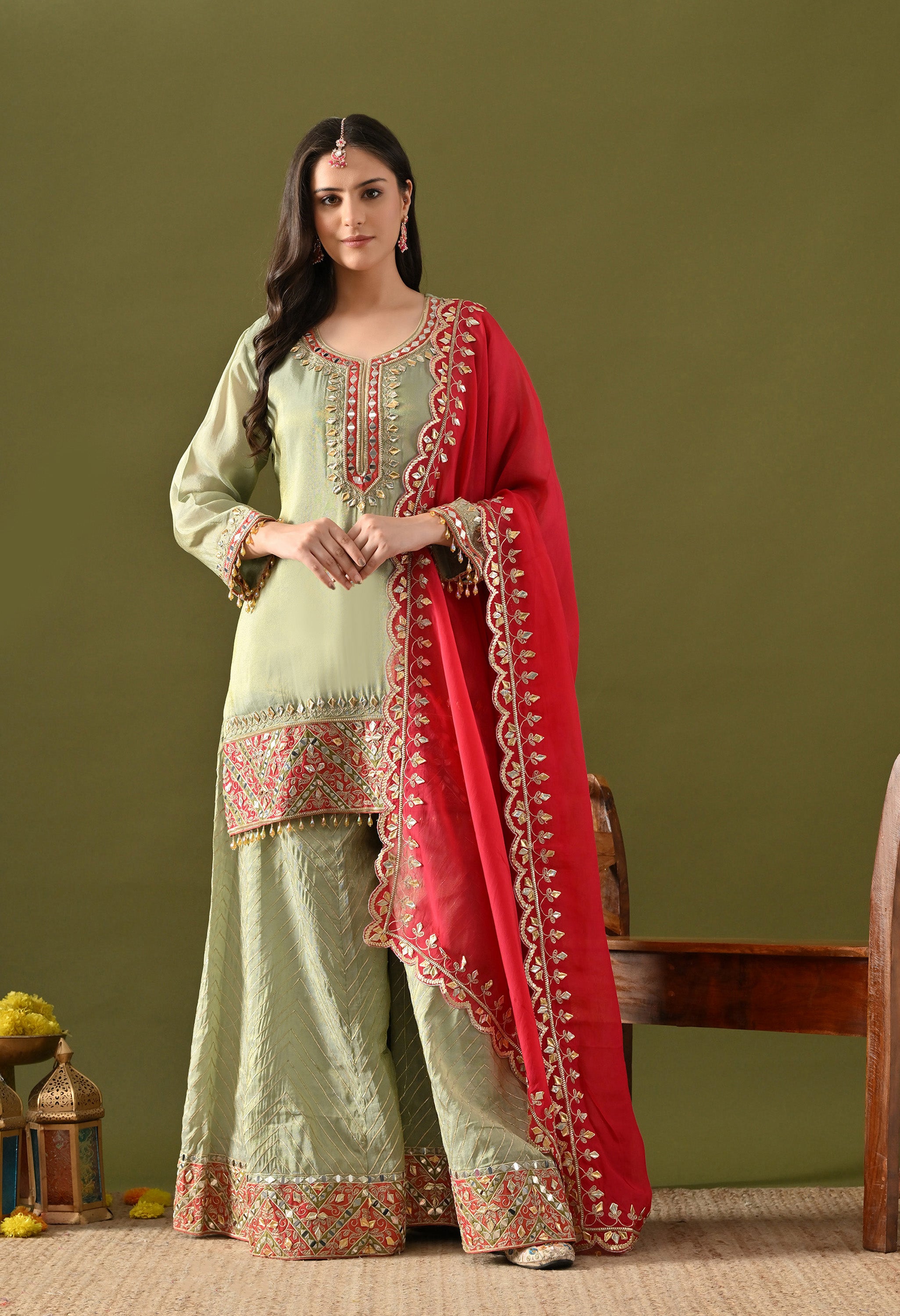Green Sharara Set