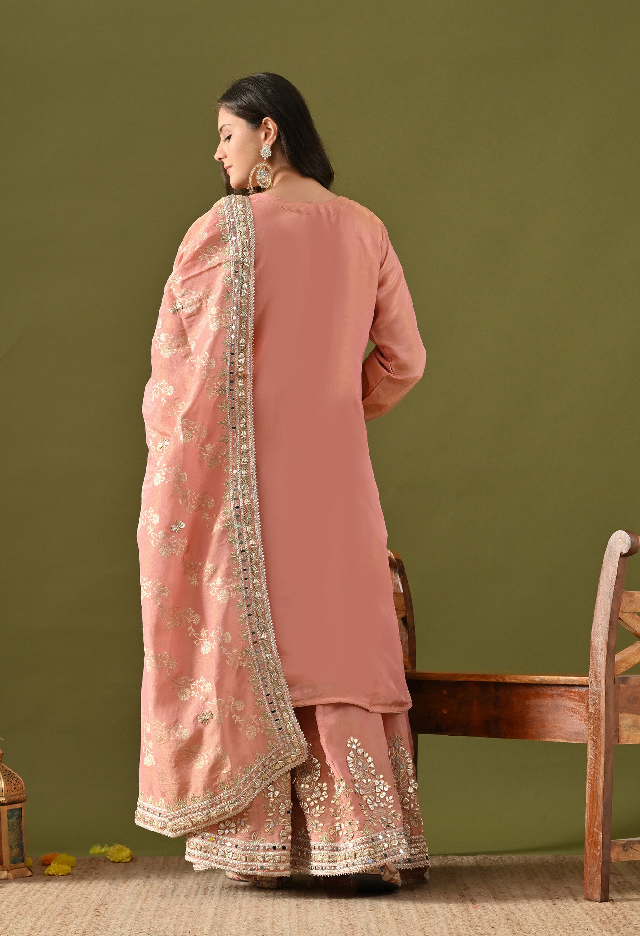 Dark Peach Sharara Set
