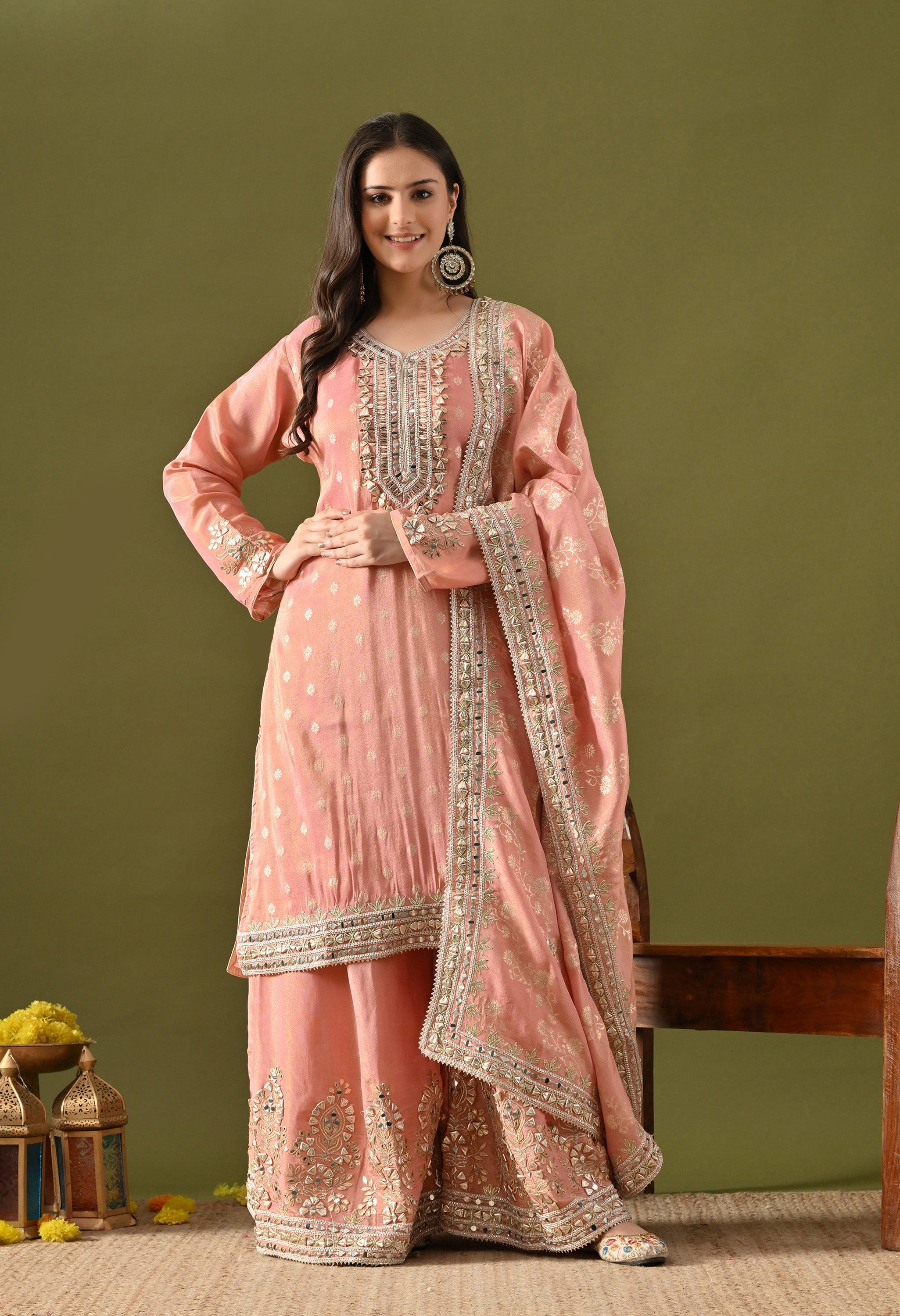 Dark Peach Sharara Set