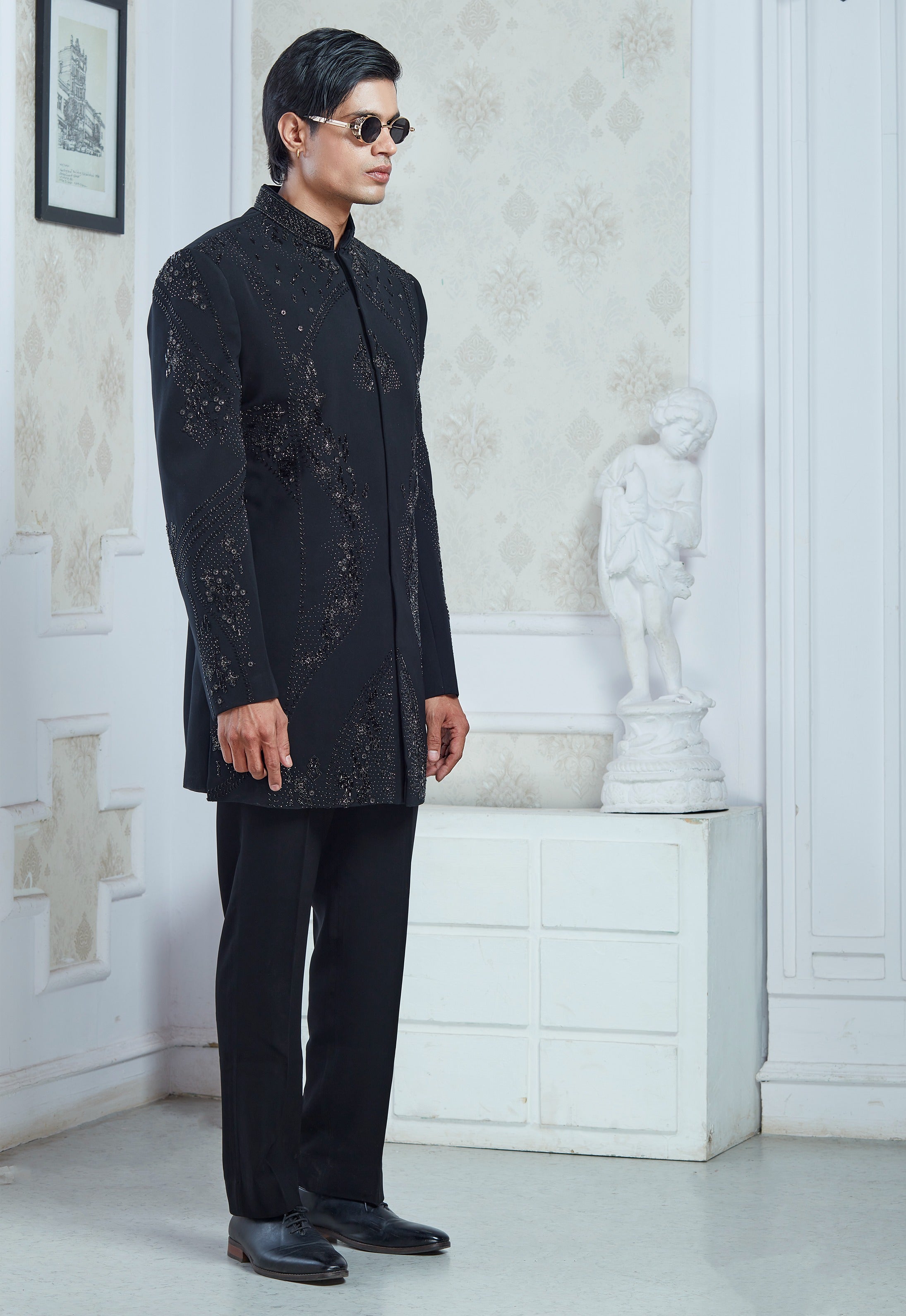 Black Embroidered Indowestern