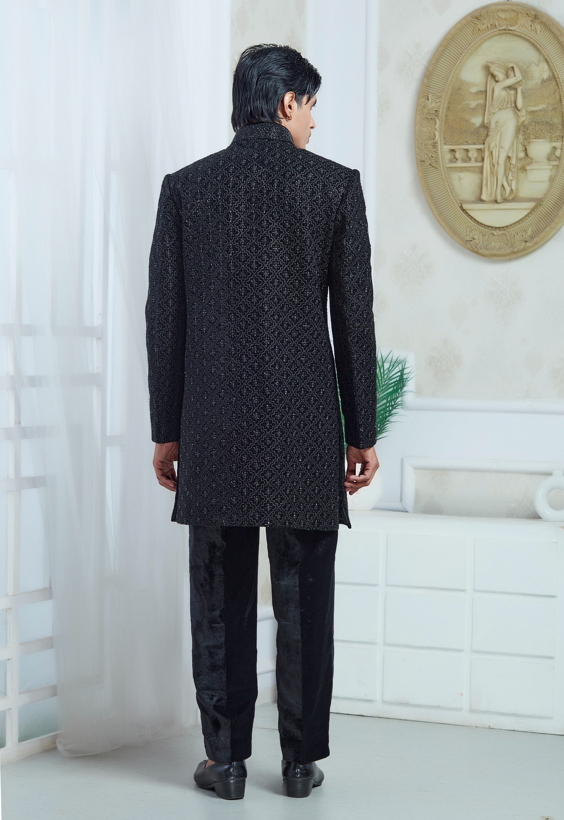 Black Embroidered Indowestern