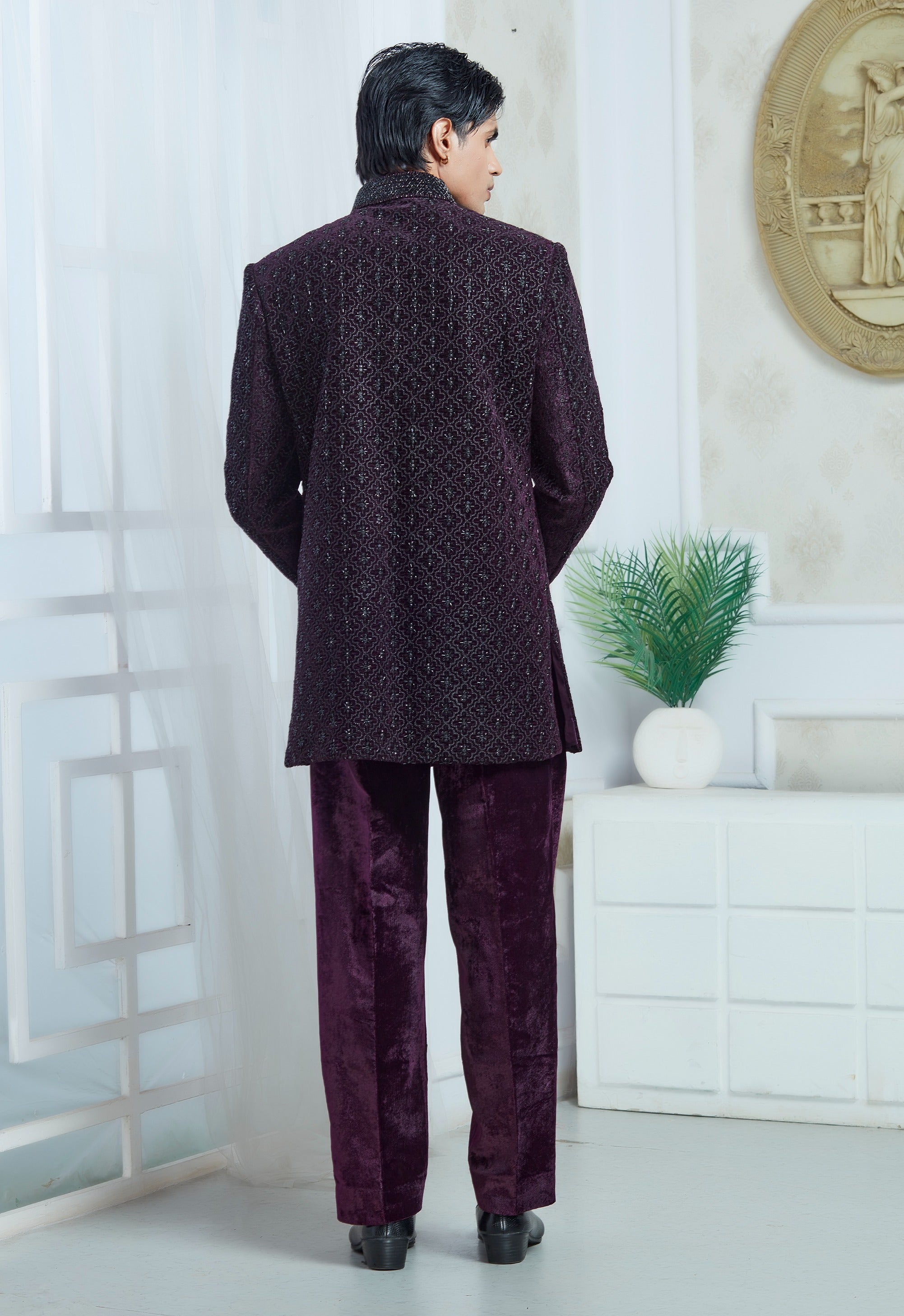 Purple Embroidered Indowestern