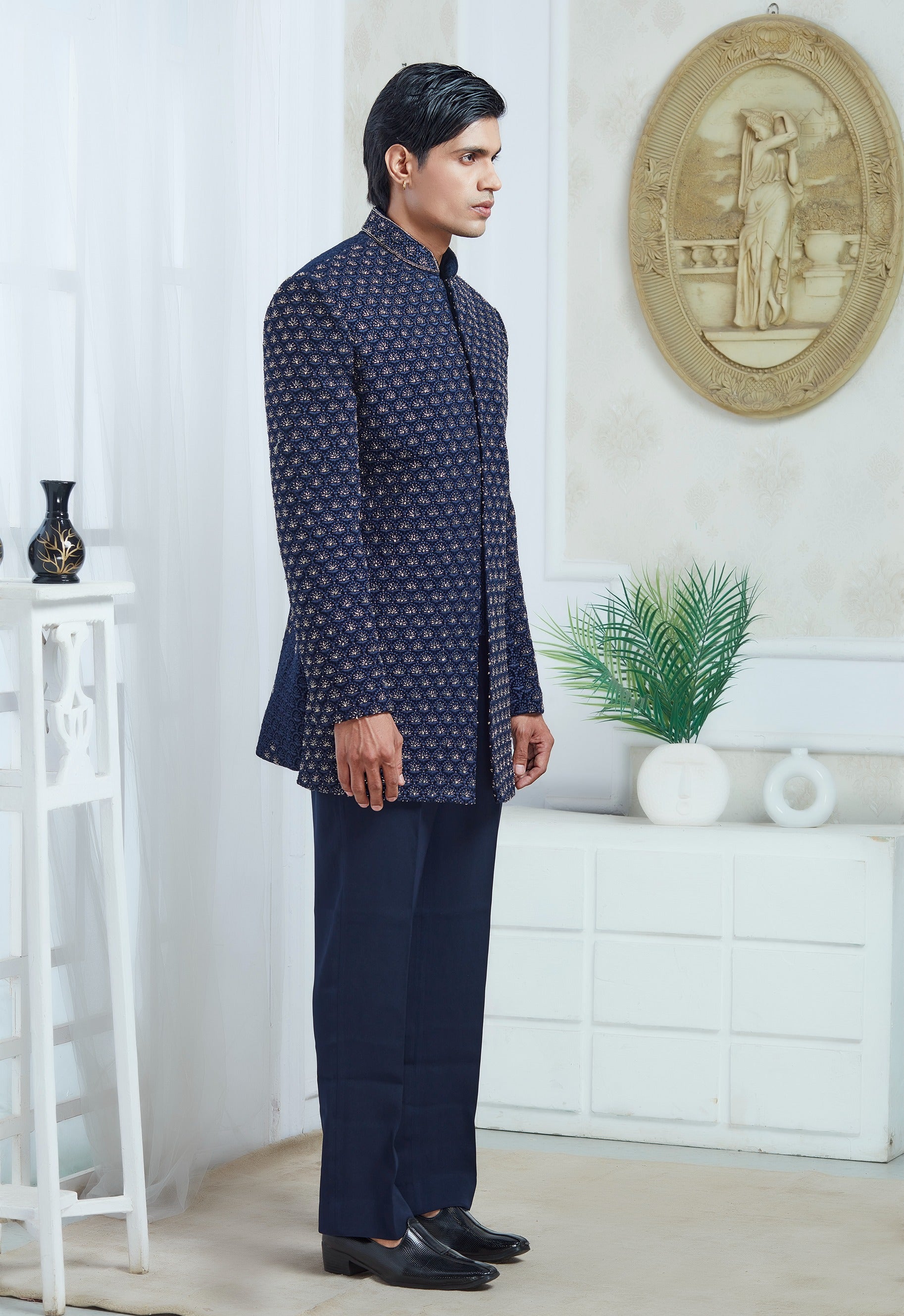 Blue Embroidered Indowestern