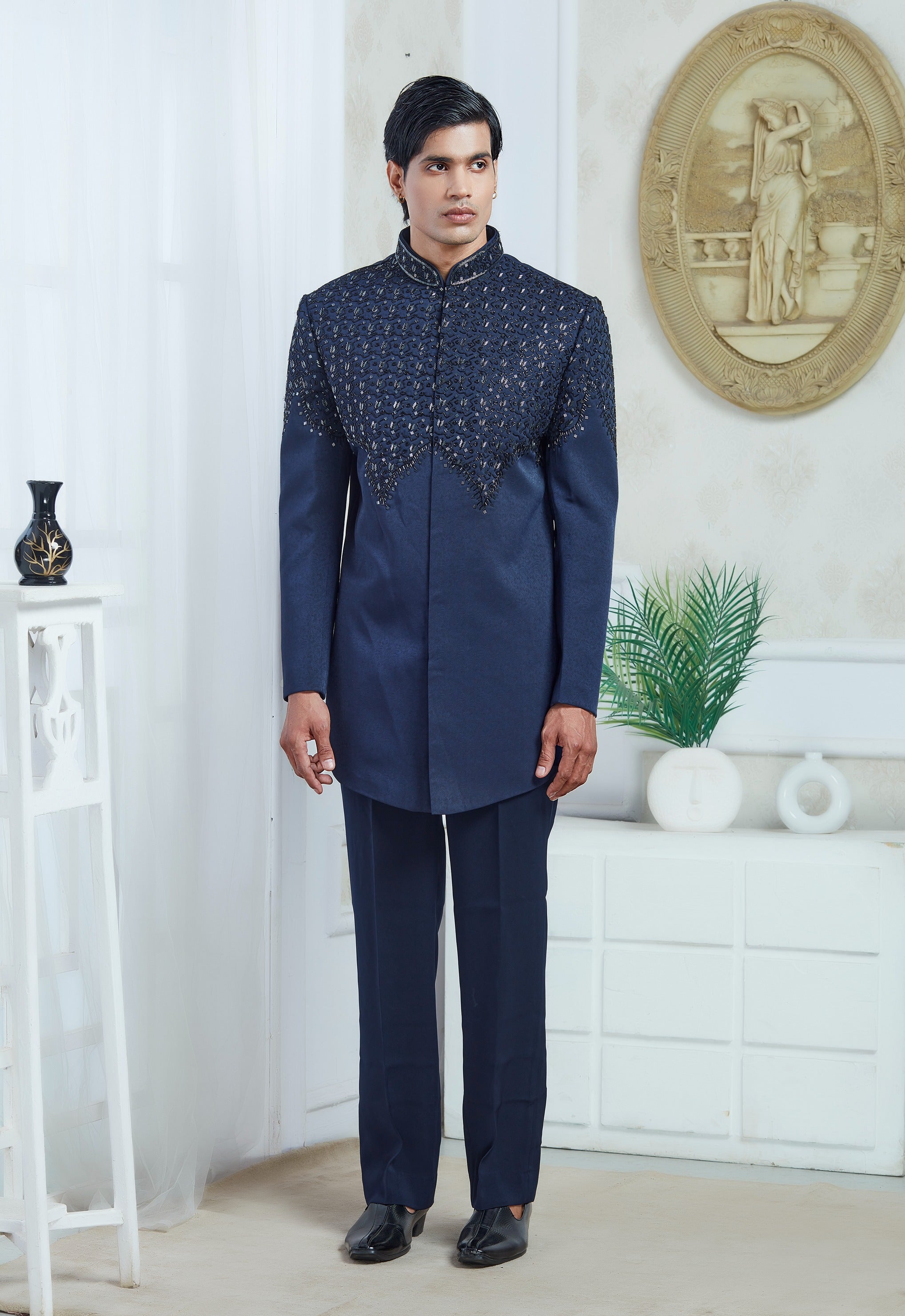 Blue Embroidered Indowestern