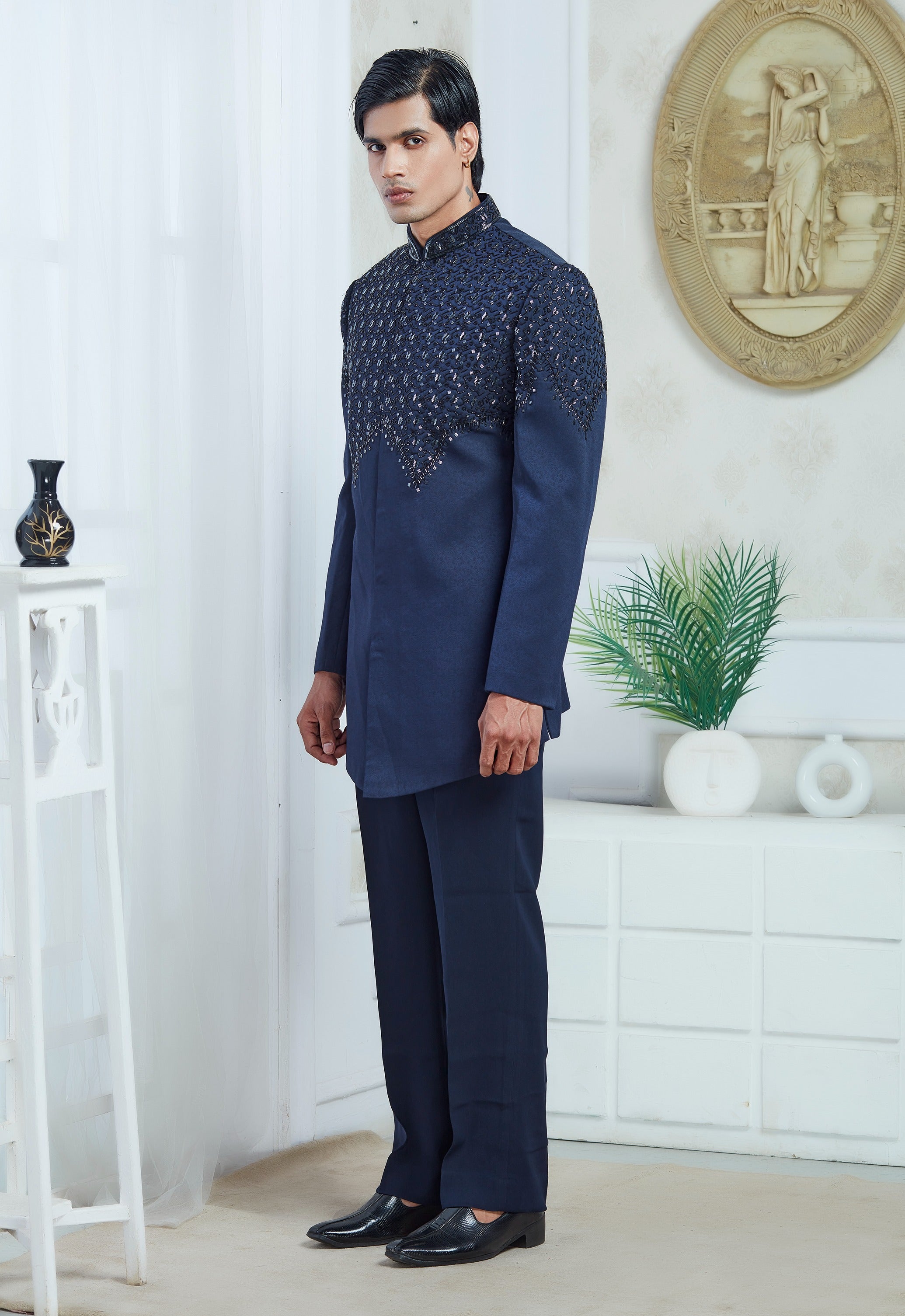 Blue Embroidered Indowestern