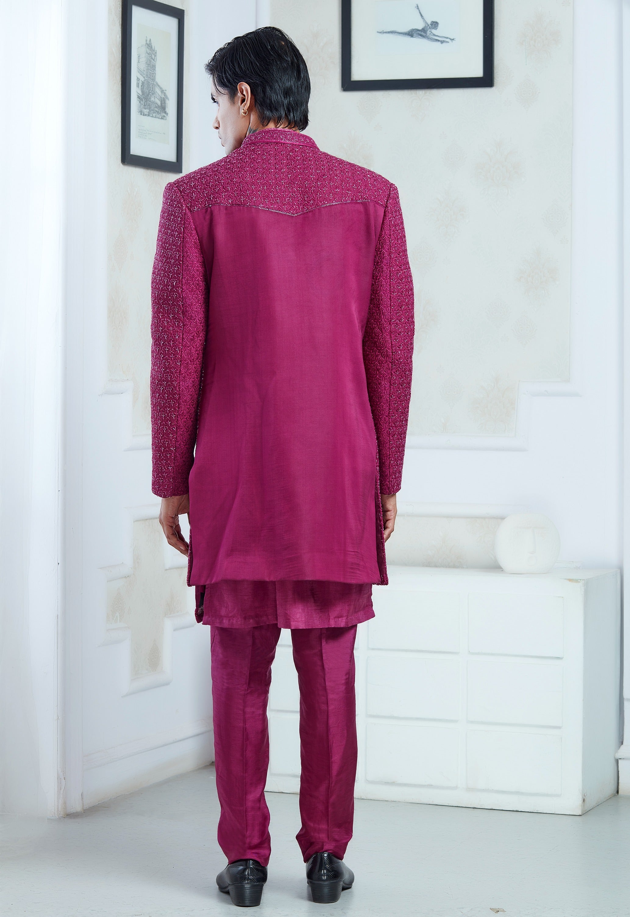 Magenta Embroidered Indowestern Set