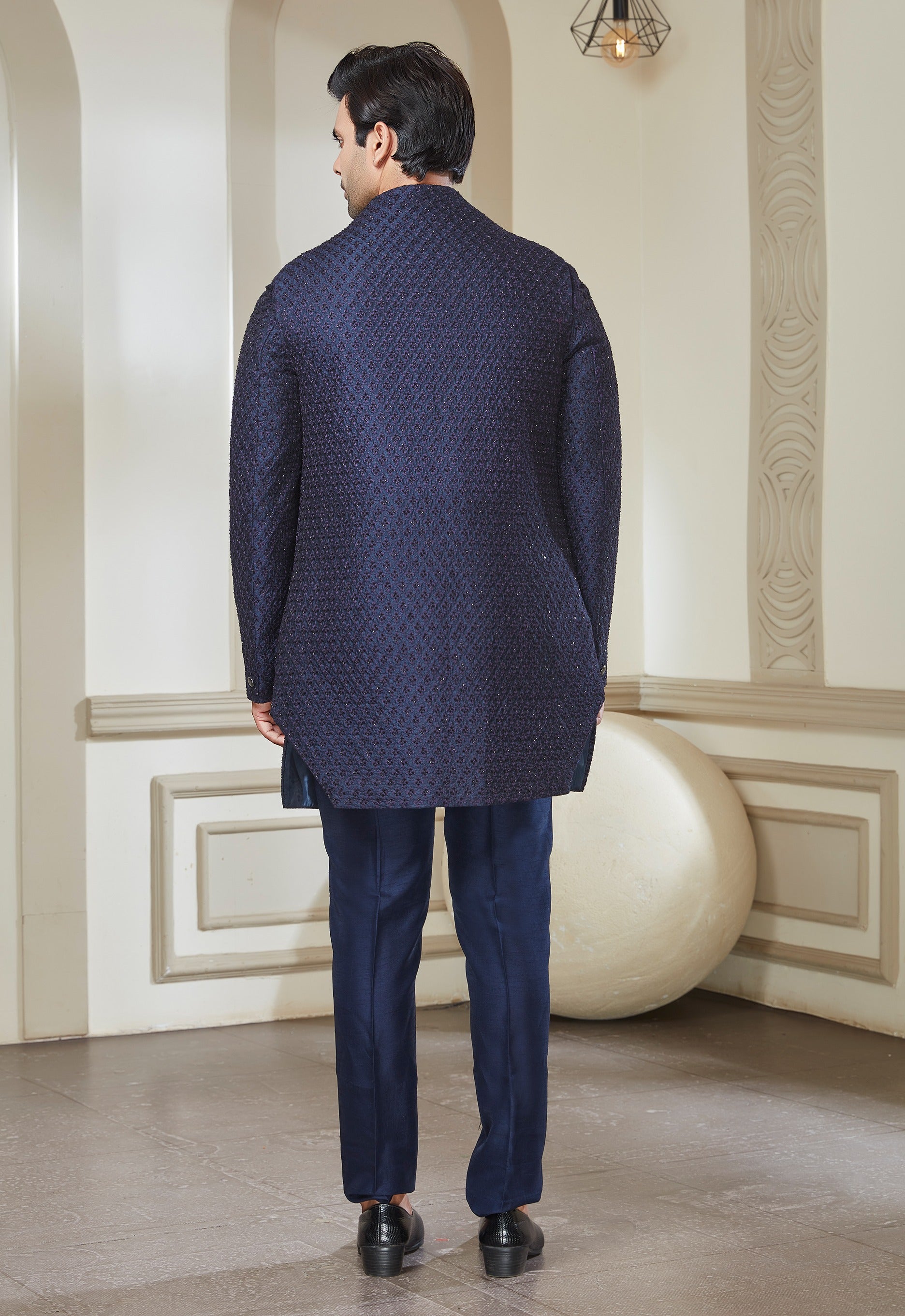 Navy Blue Embroidered Indowestern