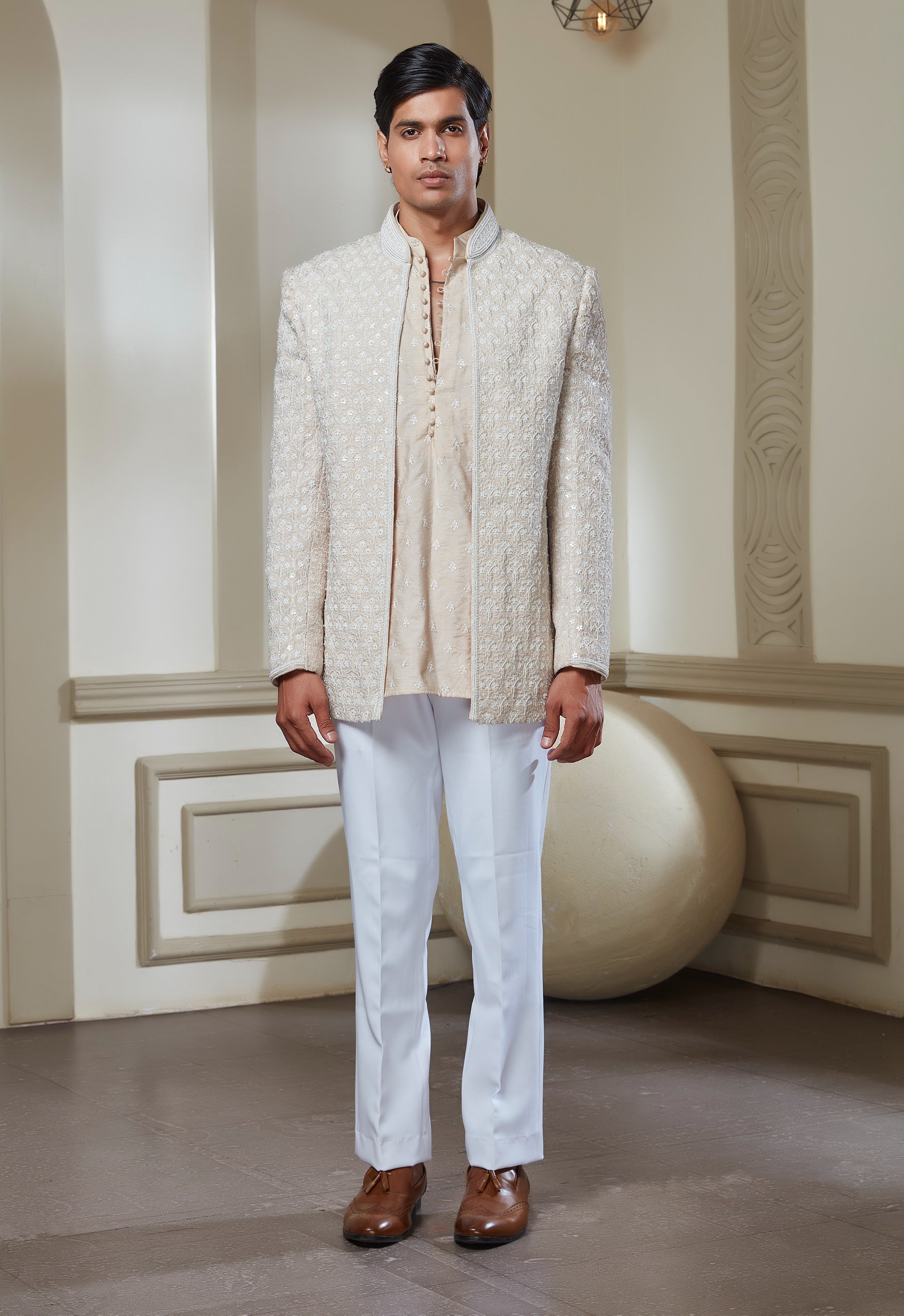 Soft Pink Embroidered Indowestern Set