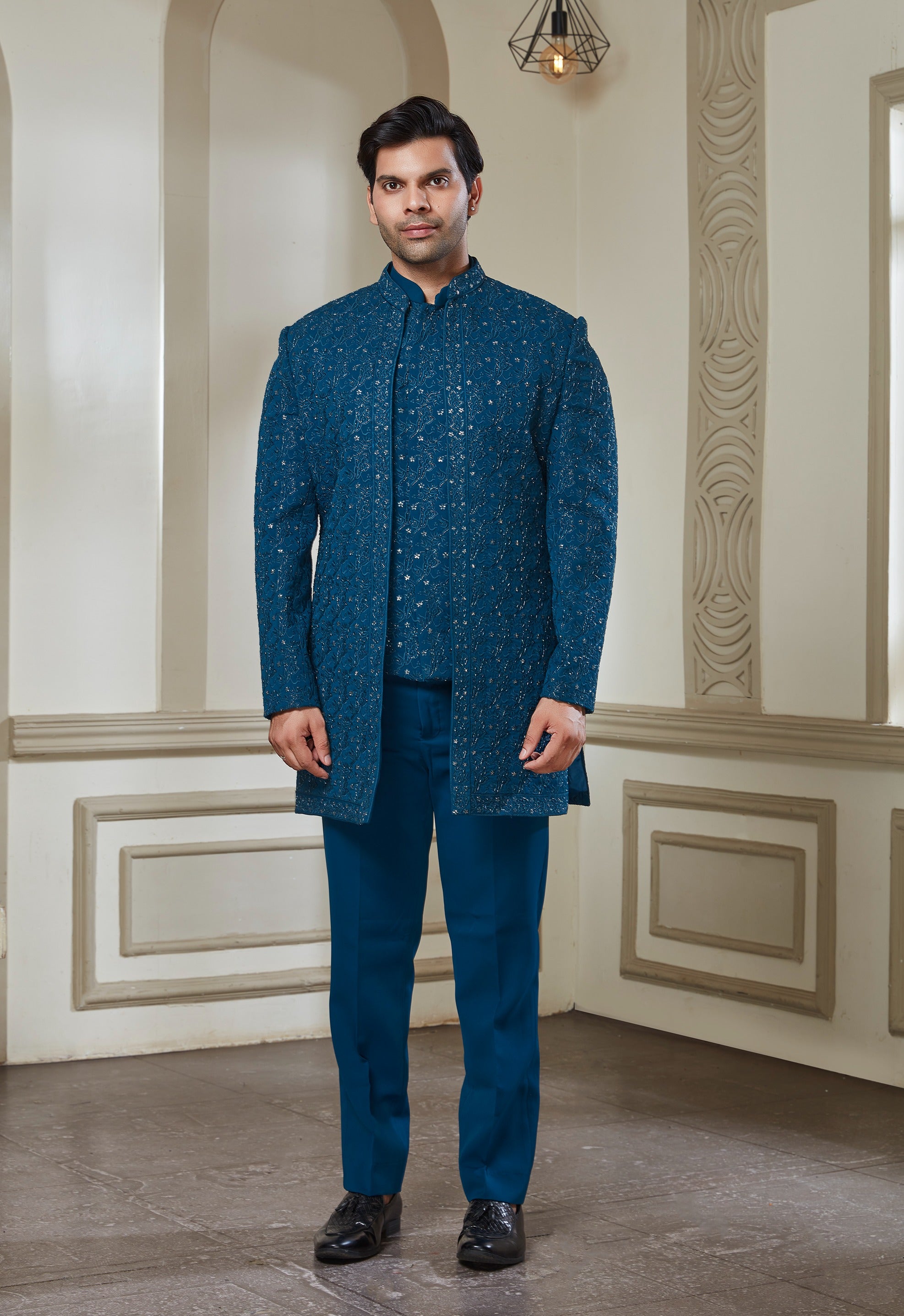 Teal Blue Indowestern Set