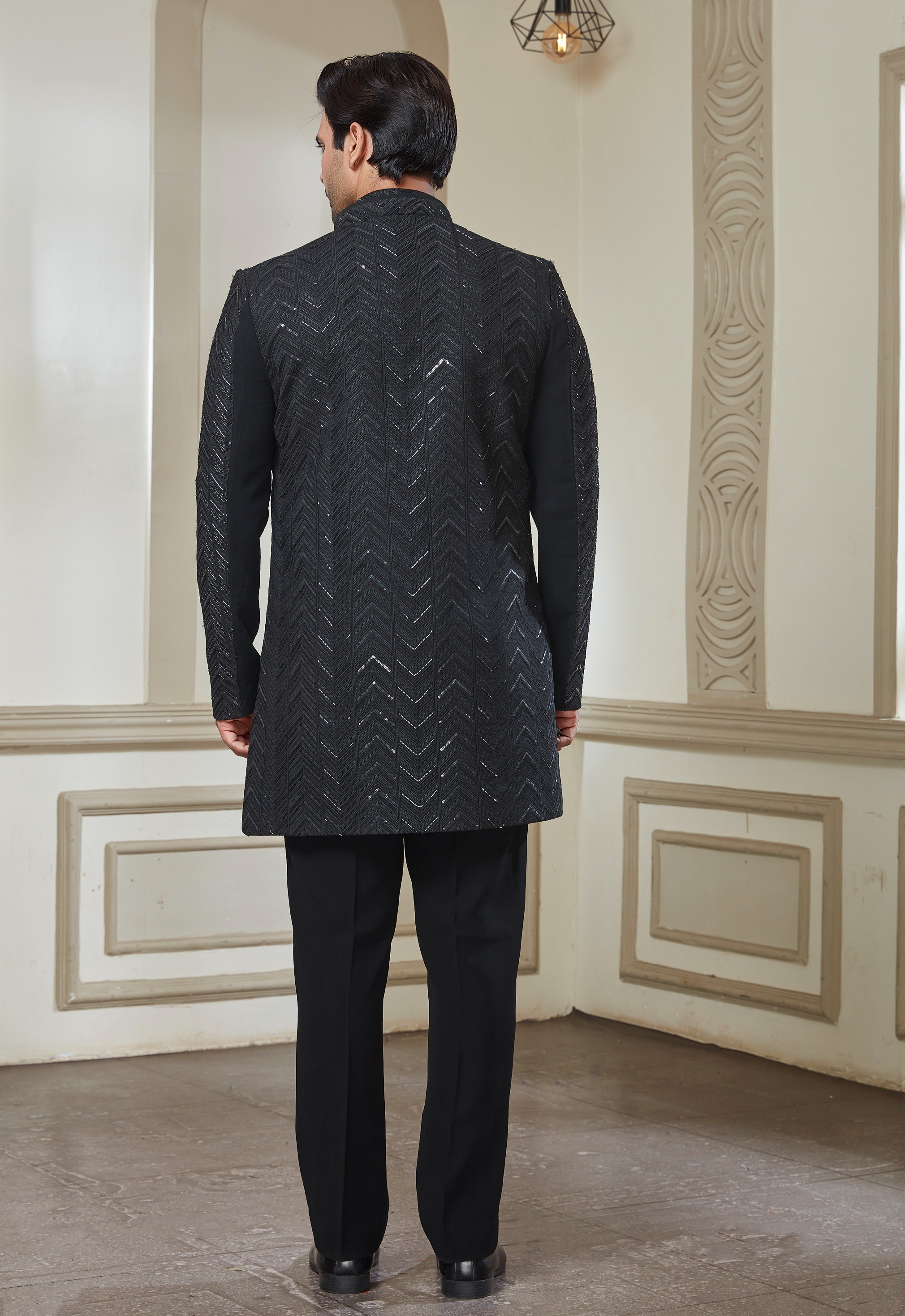Black Embroidered Indowestern Set