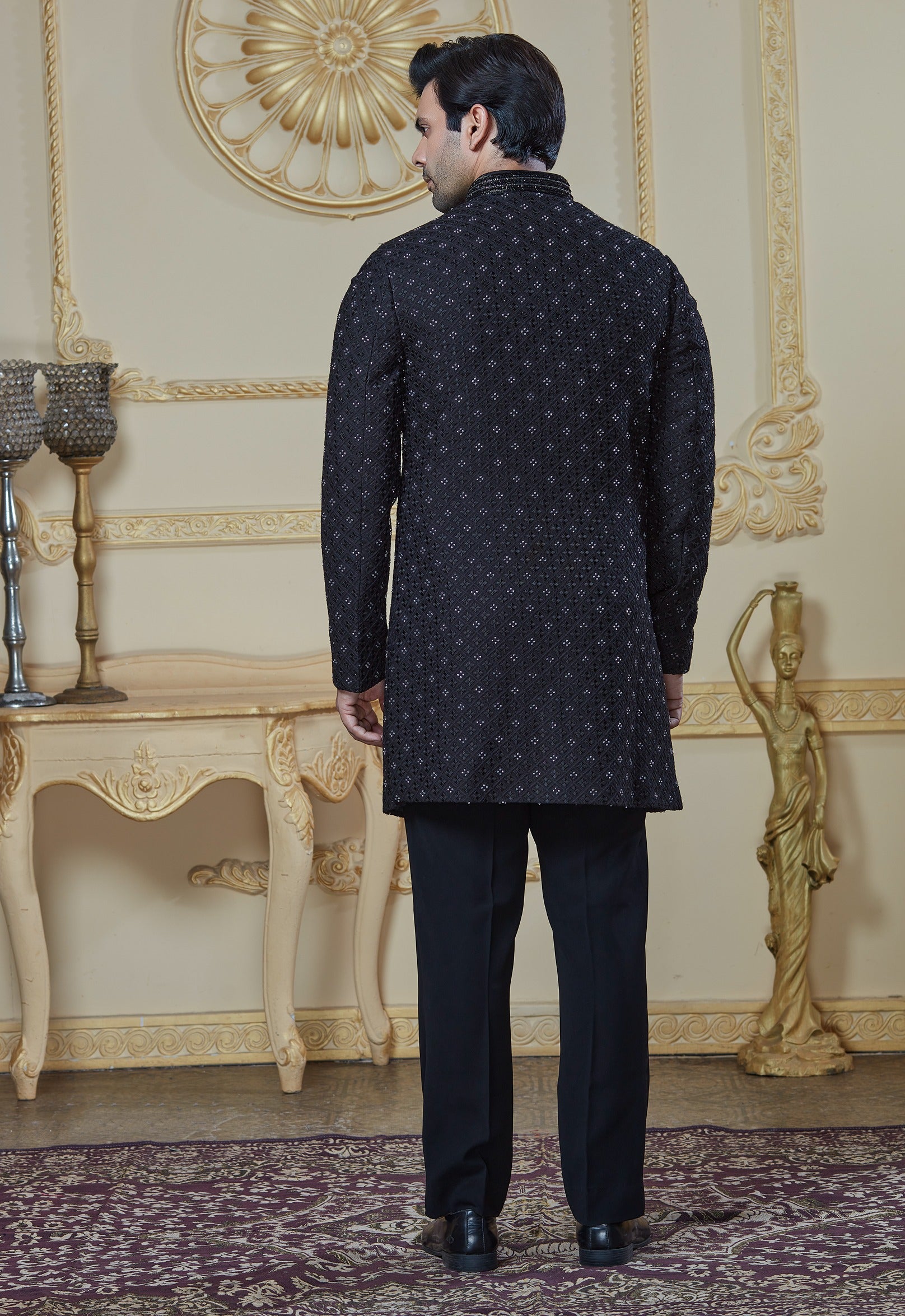 Black Embroidered Achkan