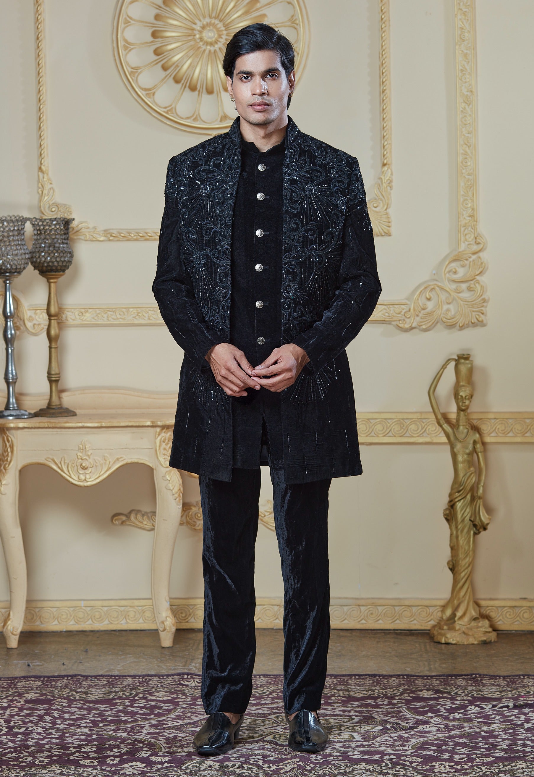 Velvet Embroidered Indowestern