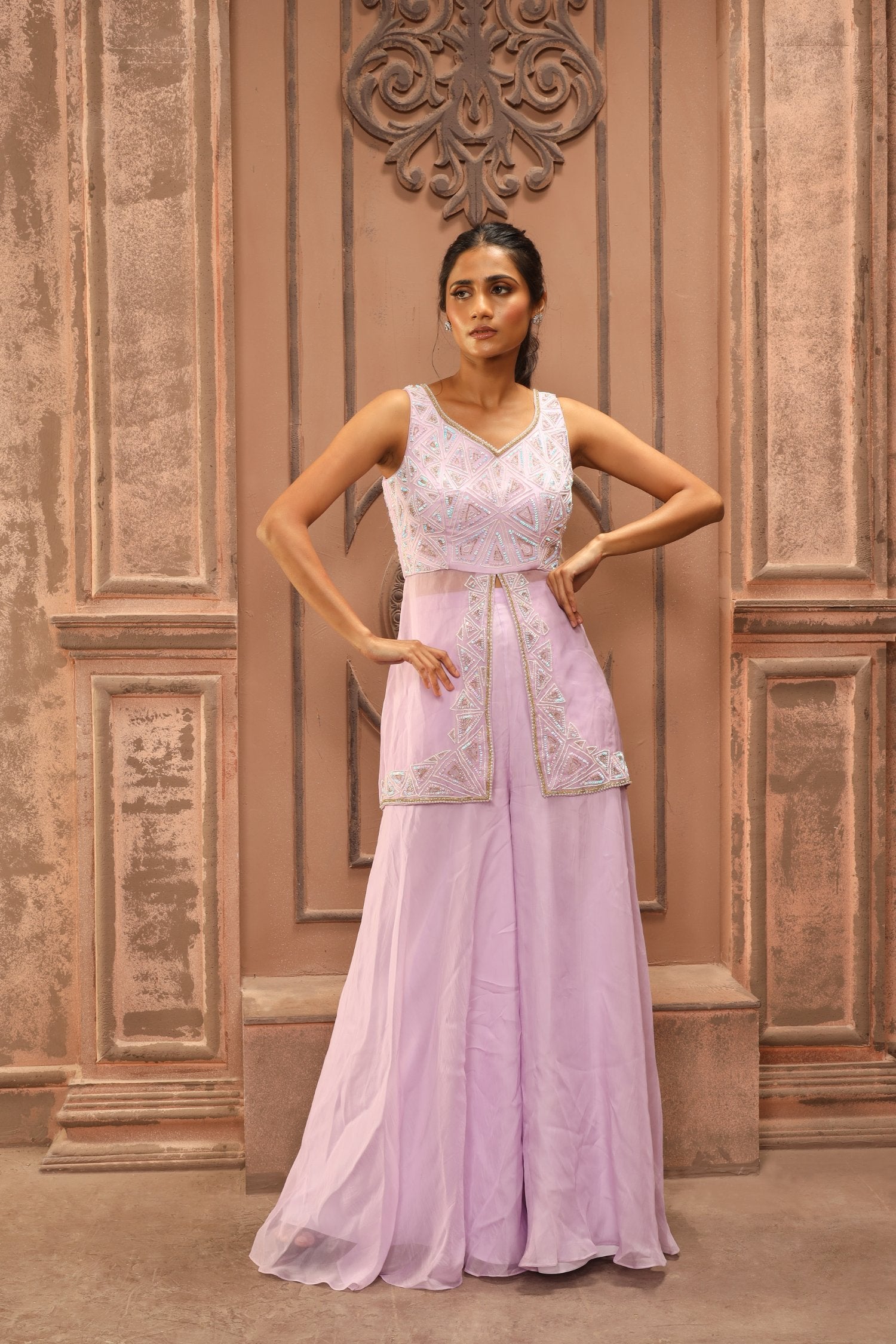 Sharara With Middle Slit Top