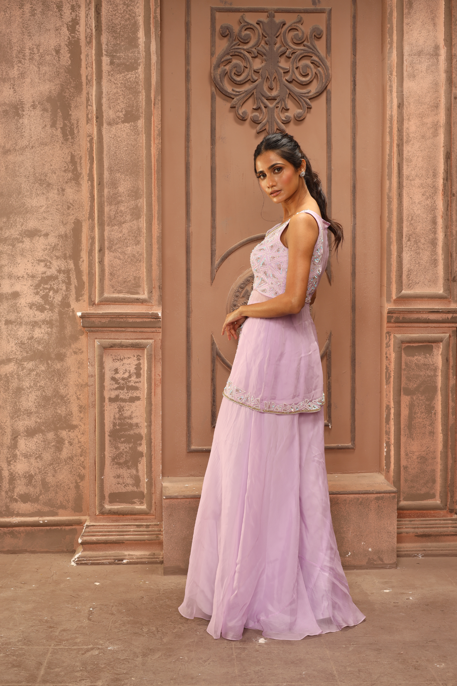 Sharara With Middle Slit Top