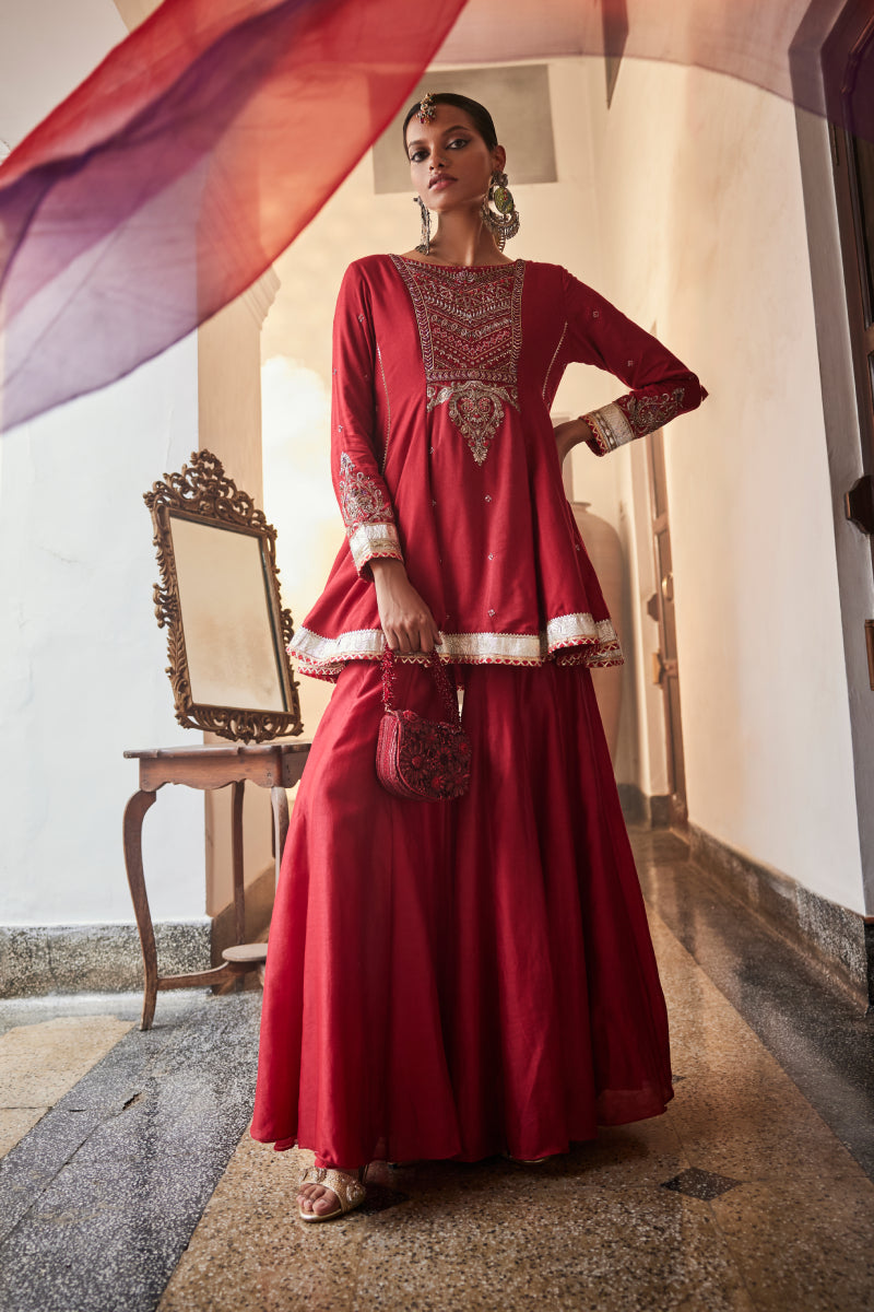 Aiza Short Kali Kurta Set – Sindoori