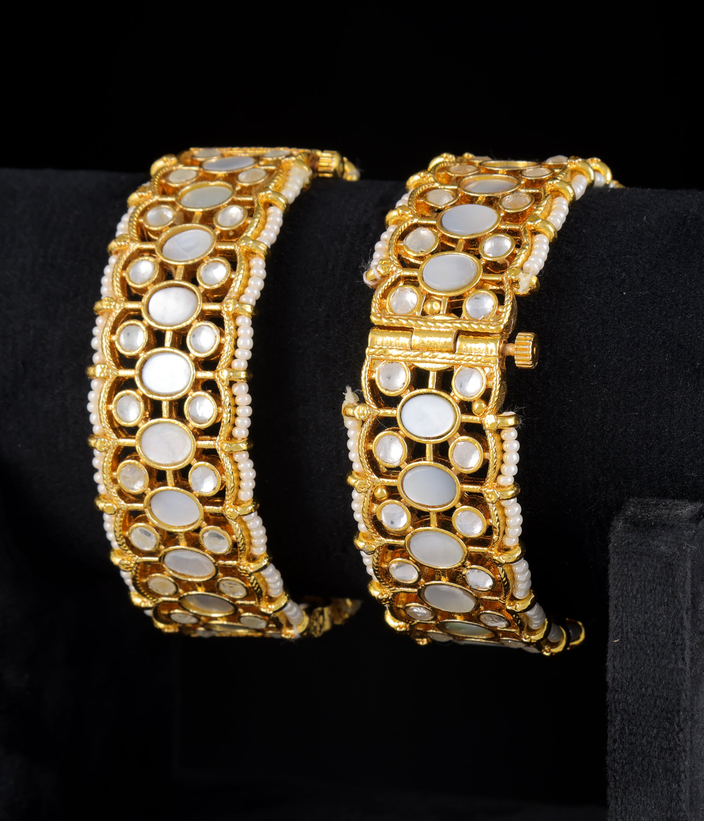 Gold finish kundan mother of pearl bangles