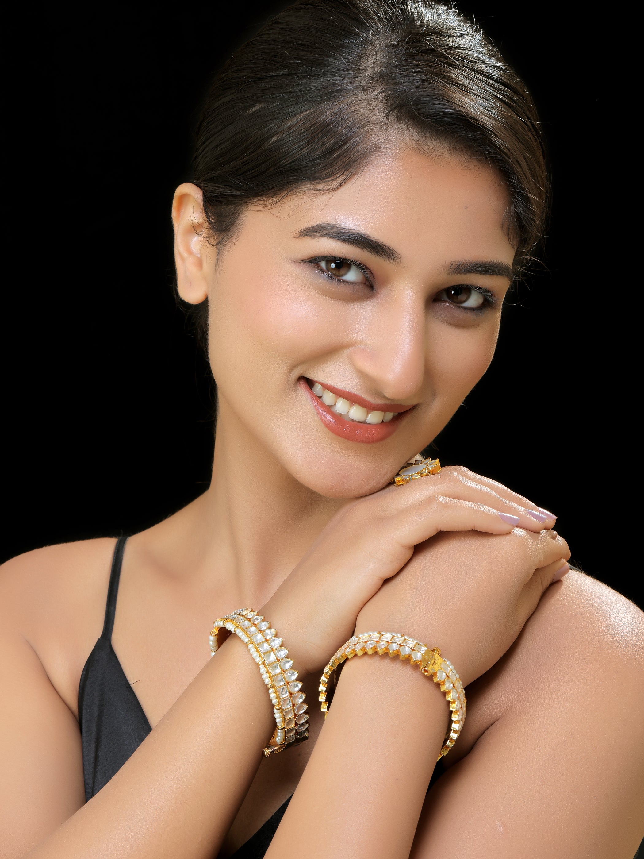 Gold finish kundan bangles