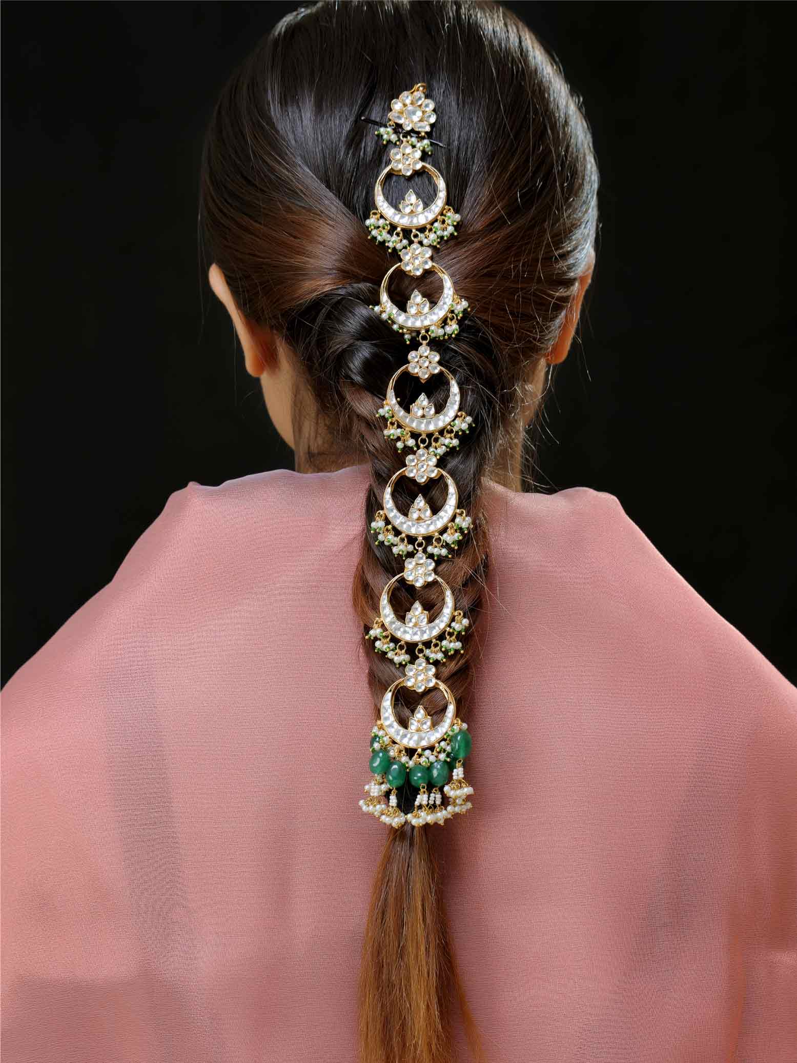 Gold Finish Kundan Hairbraid
