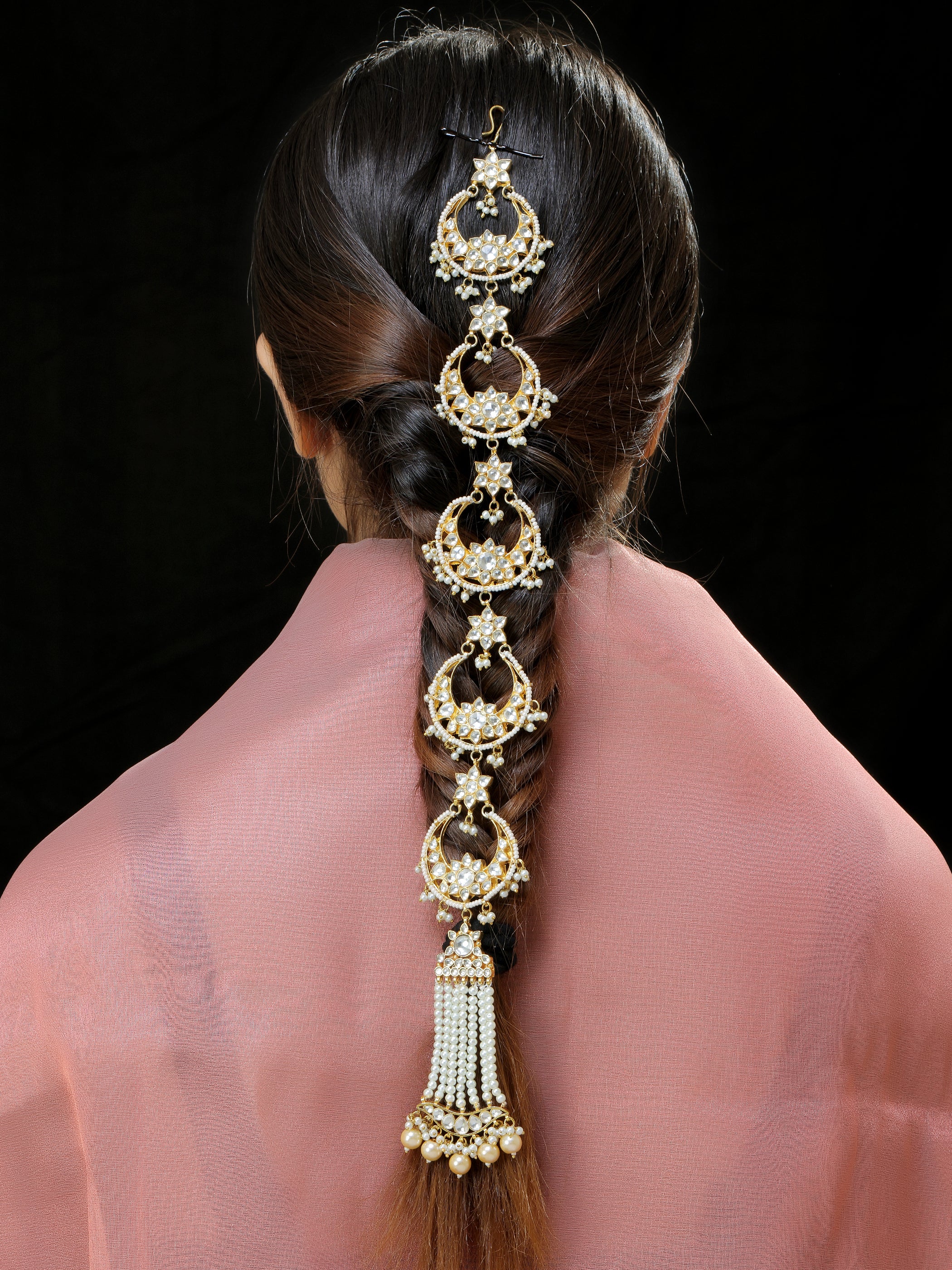 Gold Finish Kundan Hairbraid