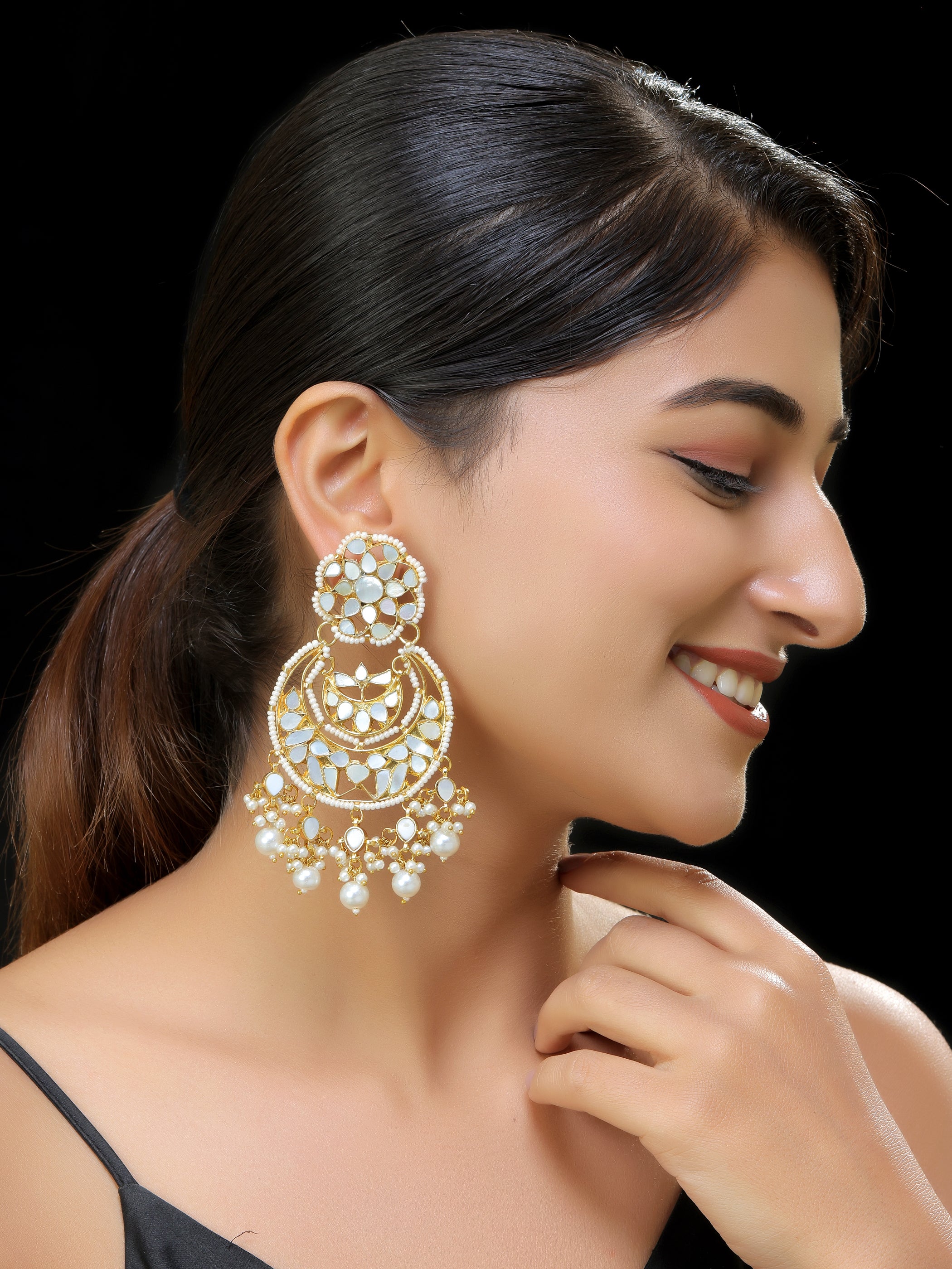 Gold finish Kundan Mother of pearls Chaandbali