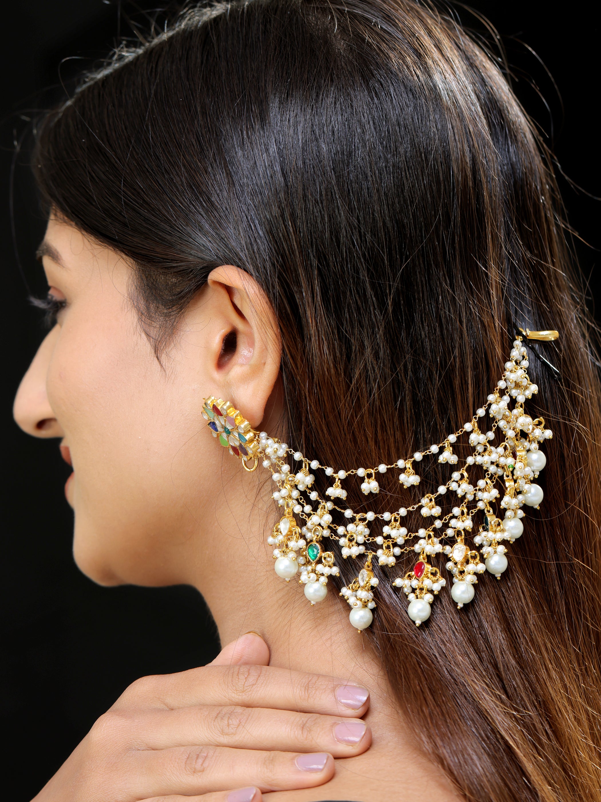 Gold finish Kundan earchain – AGASHE
