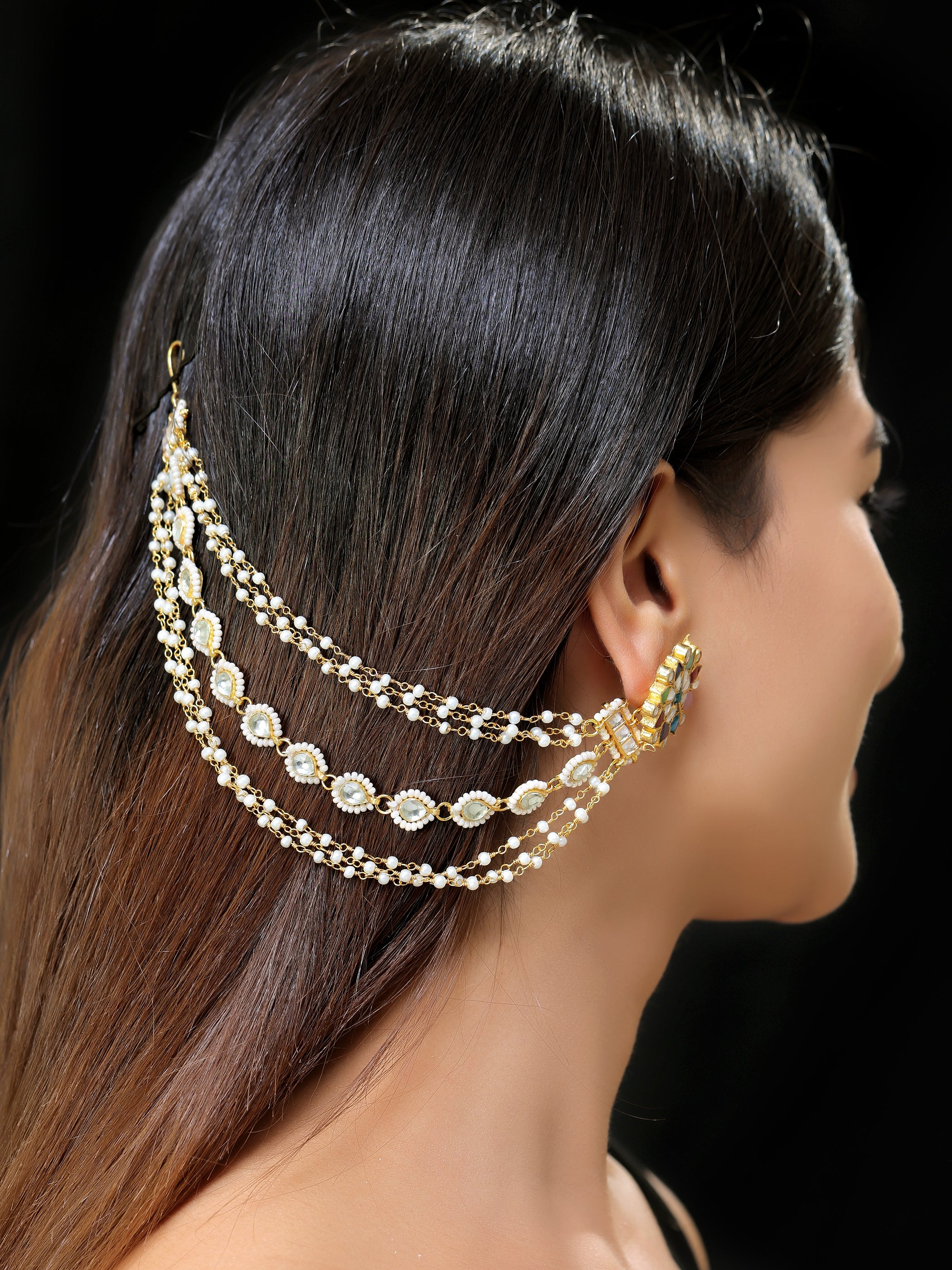 Gold finish Kundan earchain