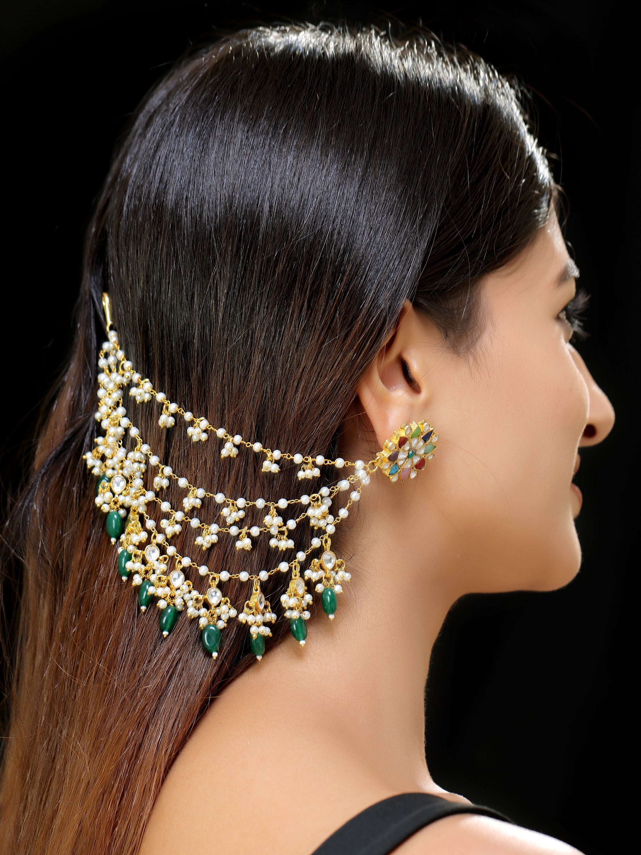 Gold finish Kundan earchain